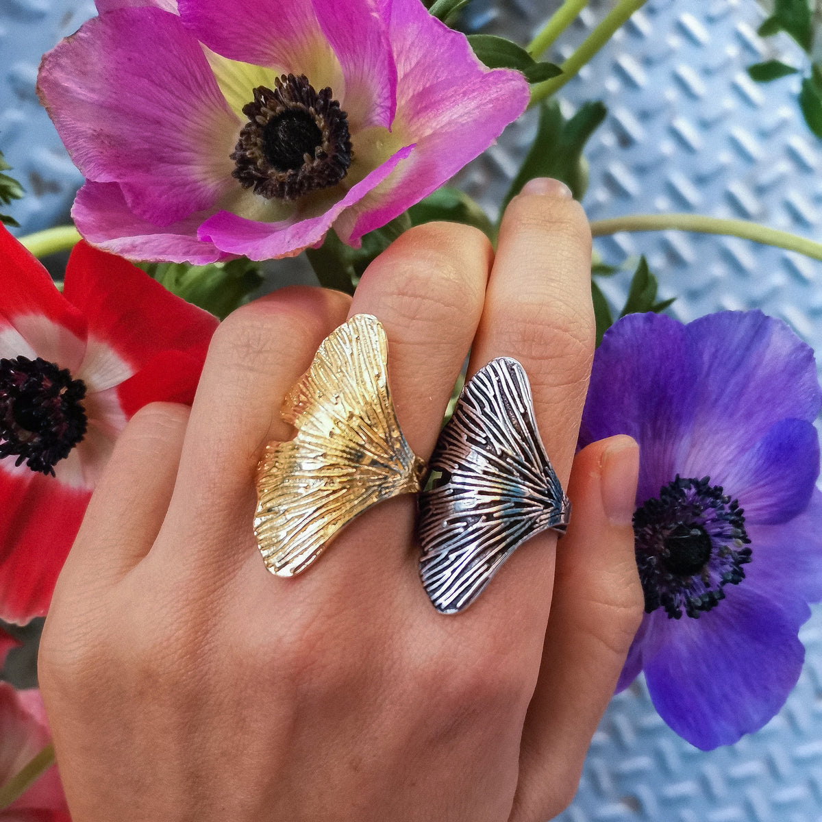 Silver gingko flower ring Lotta Djossou bijoux de cr ateur Paris