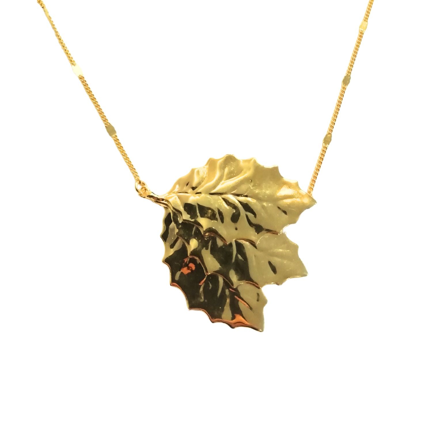 Collier Vintage - Motif Central Feuille Couleur Or Poli - État Bon - Modèle *3219