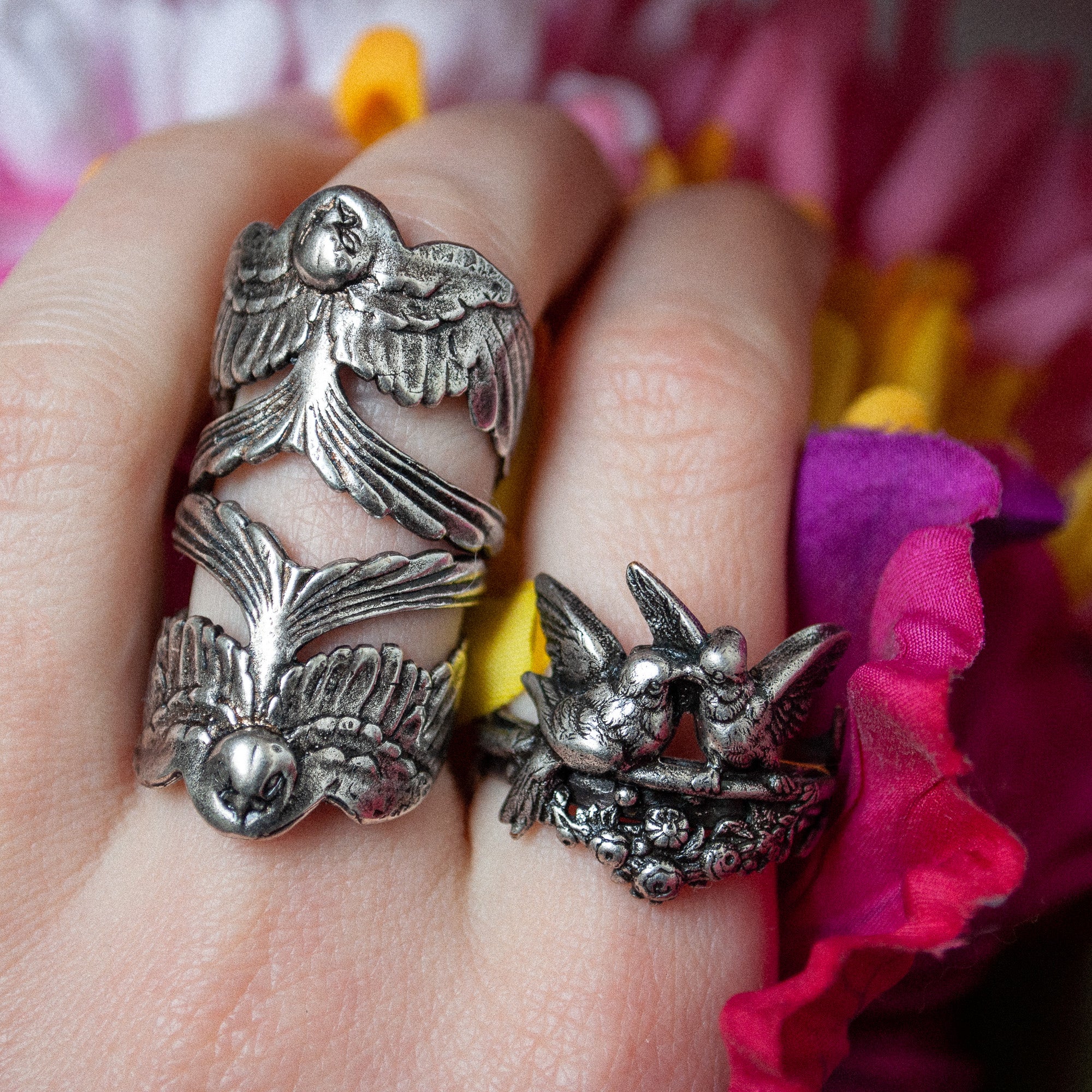 Bague Argent 925 Plaqué Avec Oiseau Et Cabochon De Verre - Taille 52 - Marque 'Liberté' (neuve Avec étiquettes)
