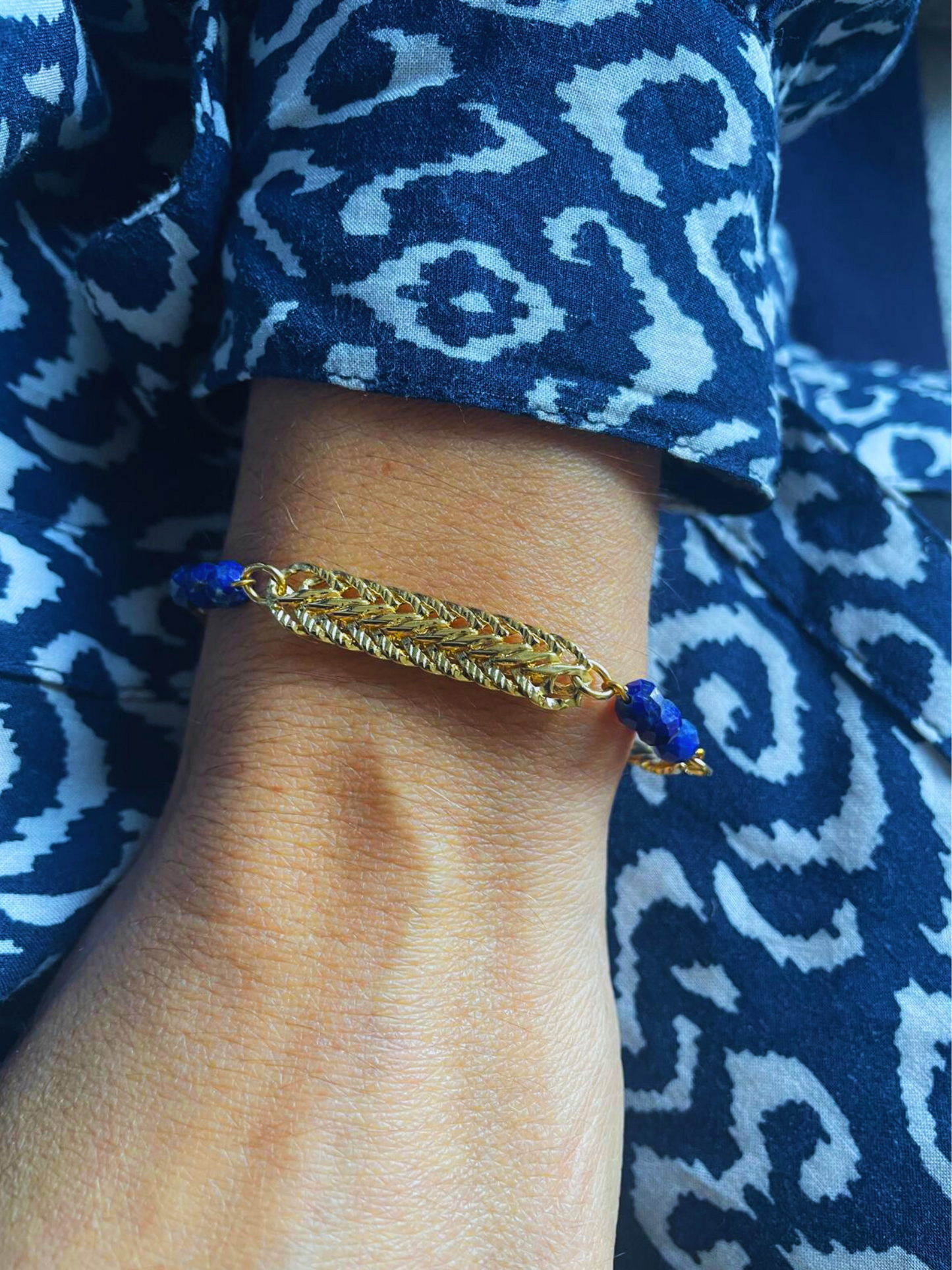 Braided Gold Lapis Lazuli Blue Bracelet