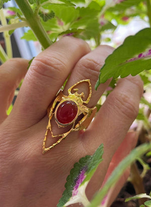 
                  
                    Golden Carnelian Beetle Ring
                  
                