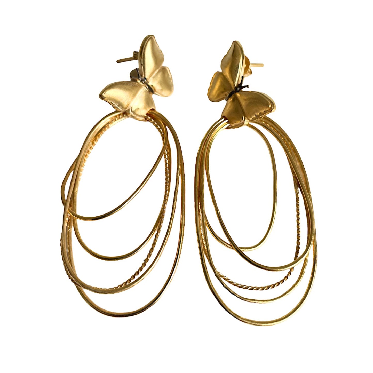 Fliy long gold butterfly earrings