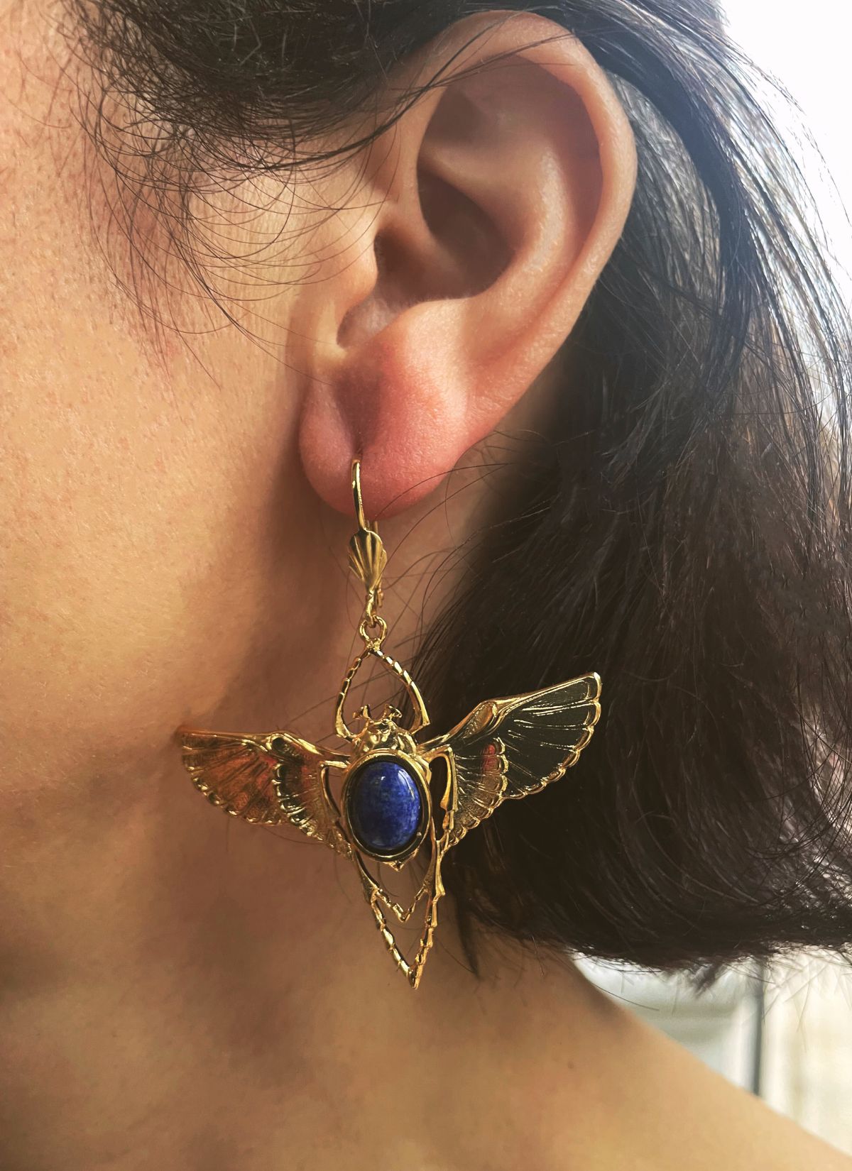 Gold-plated Beetle earrings Lapis Lazuli Blue