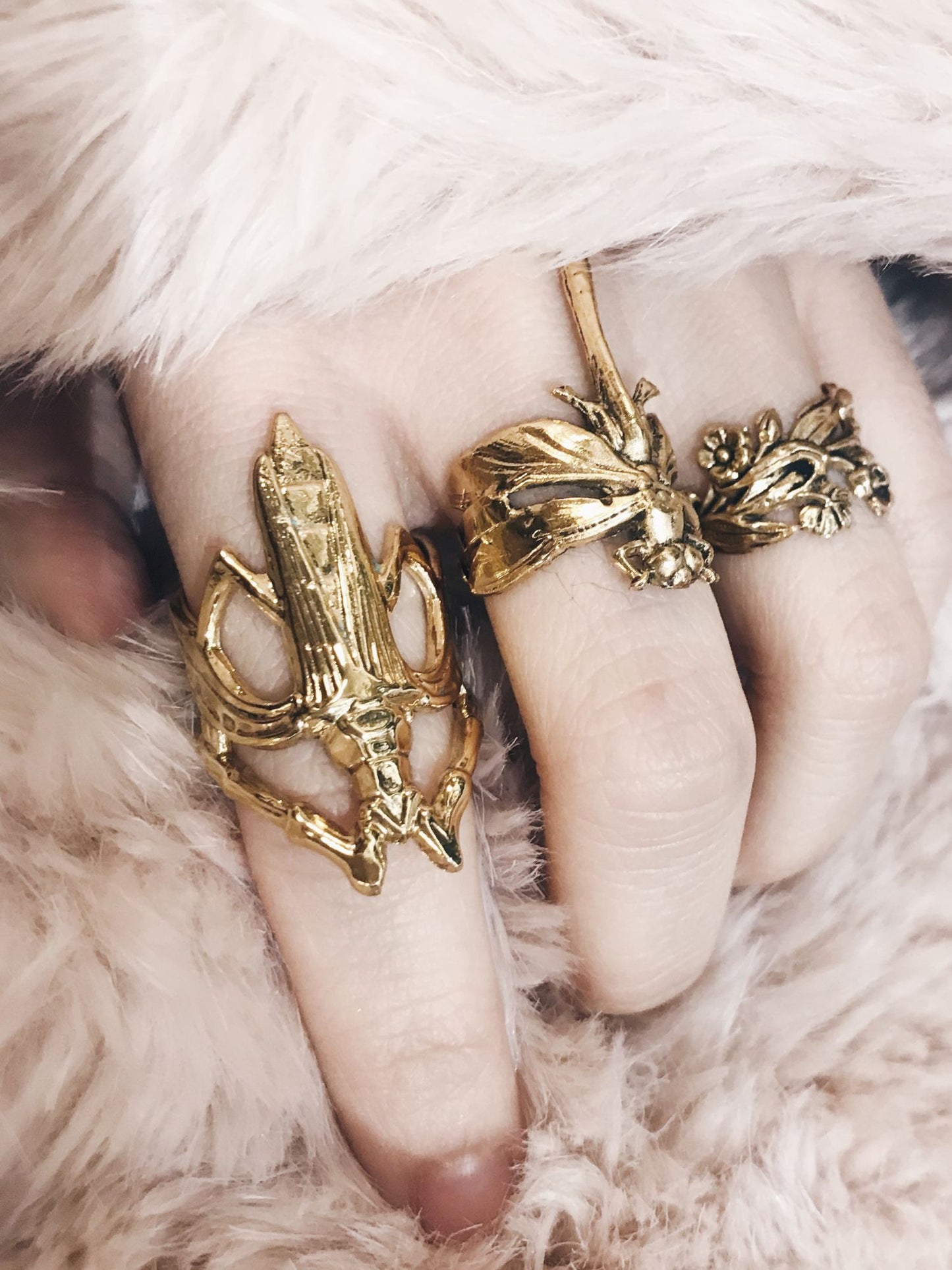 Gold winged beetle ring
