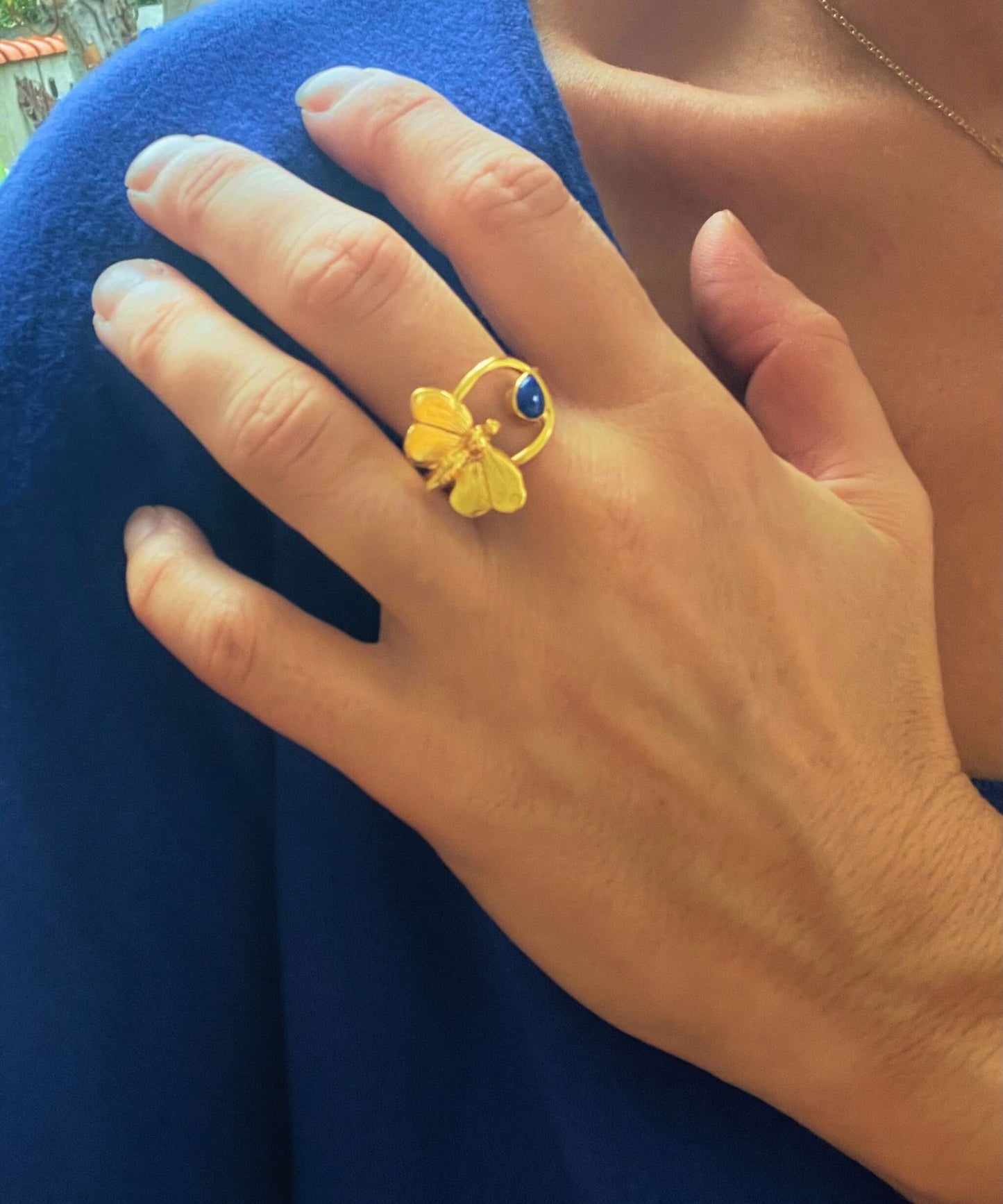 Bague Dorée Sun Papillon Lapis