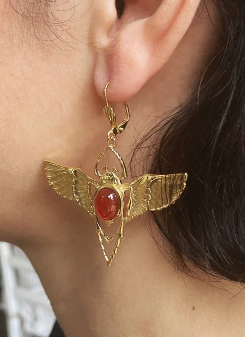 Golden Beetle earrings Carnelian