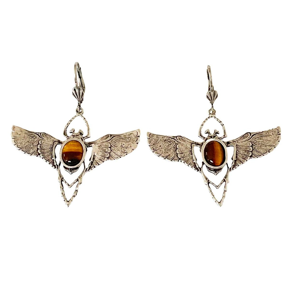Silver Beetle Tiger eye earrings