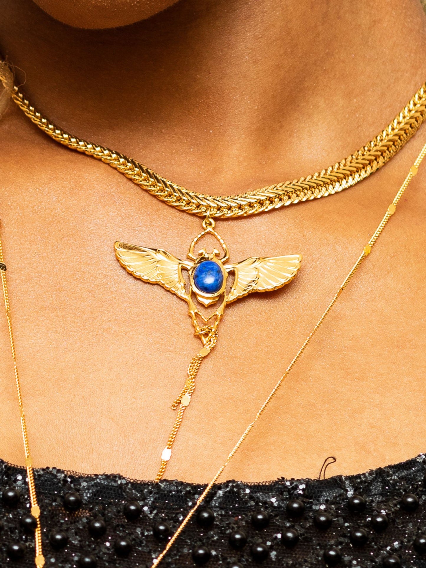 Choker Beetle Gold Lapis Lazuli Blue