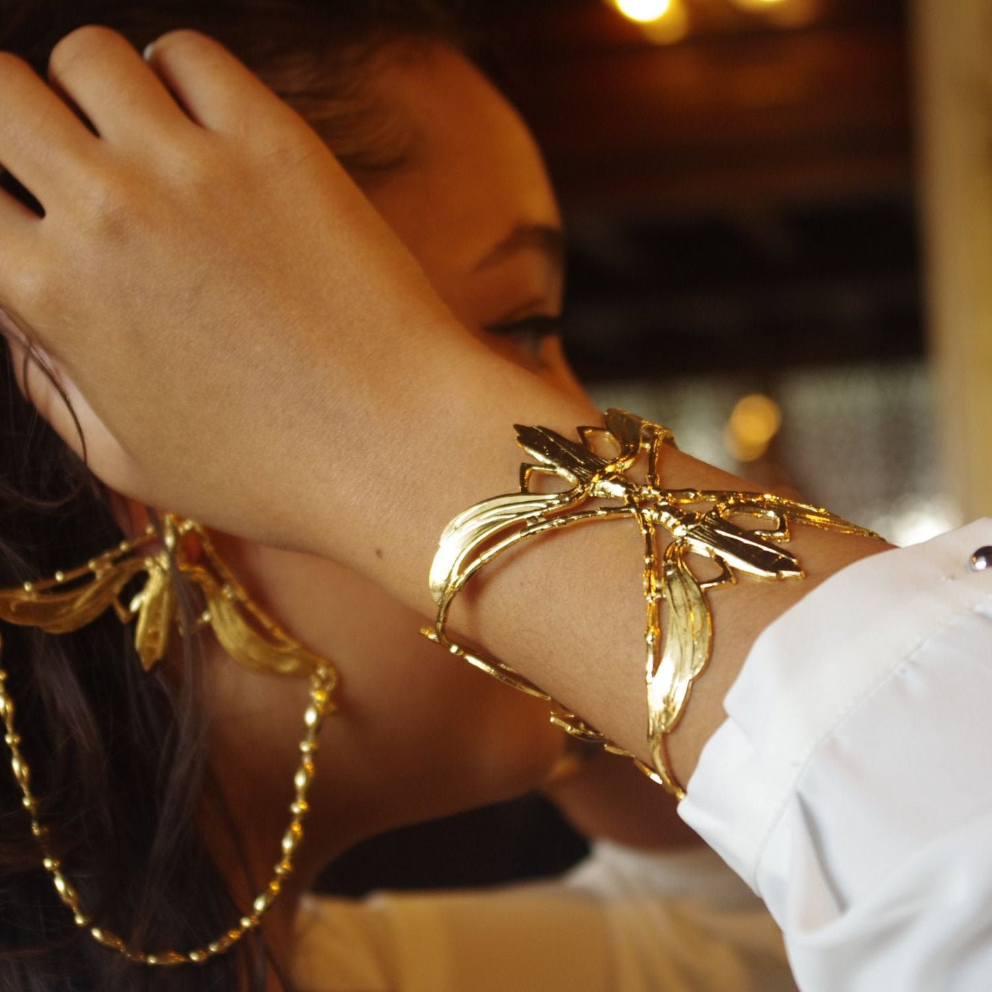 Golden winged beetle cuff