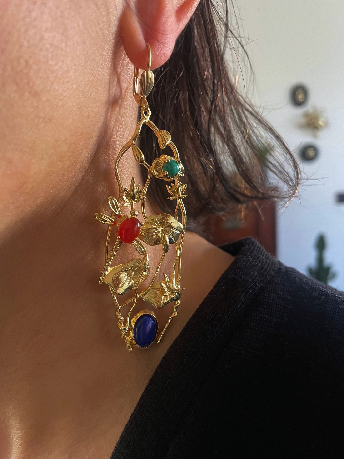 Boucles d'oreilles feuillage Giverny Lapis lazuli et pierres fines colorées