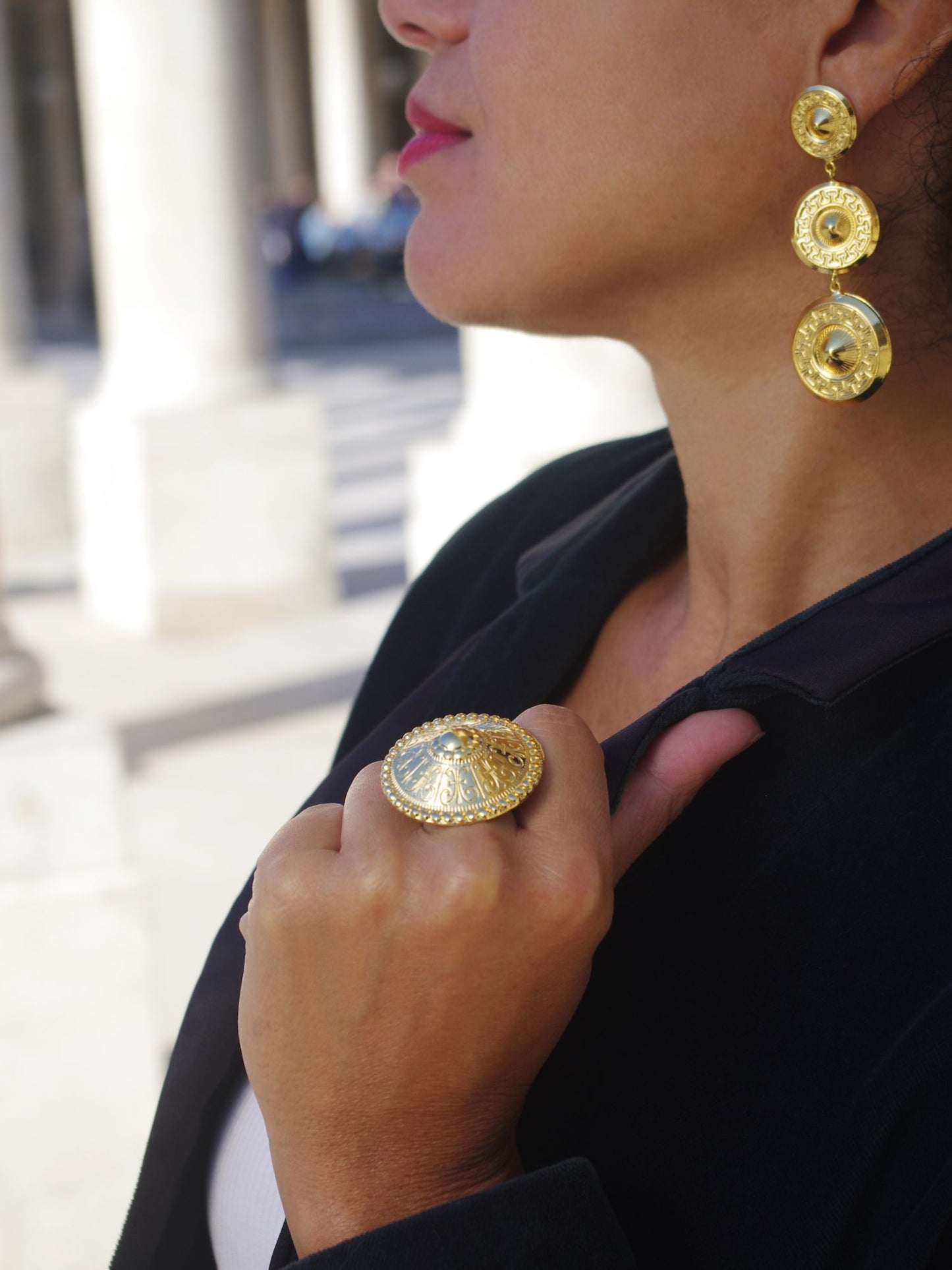 Earrings Dôme Trio Gilded