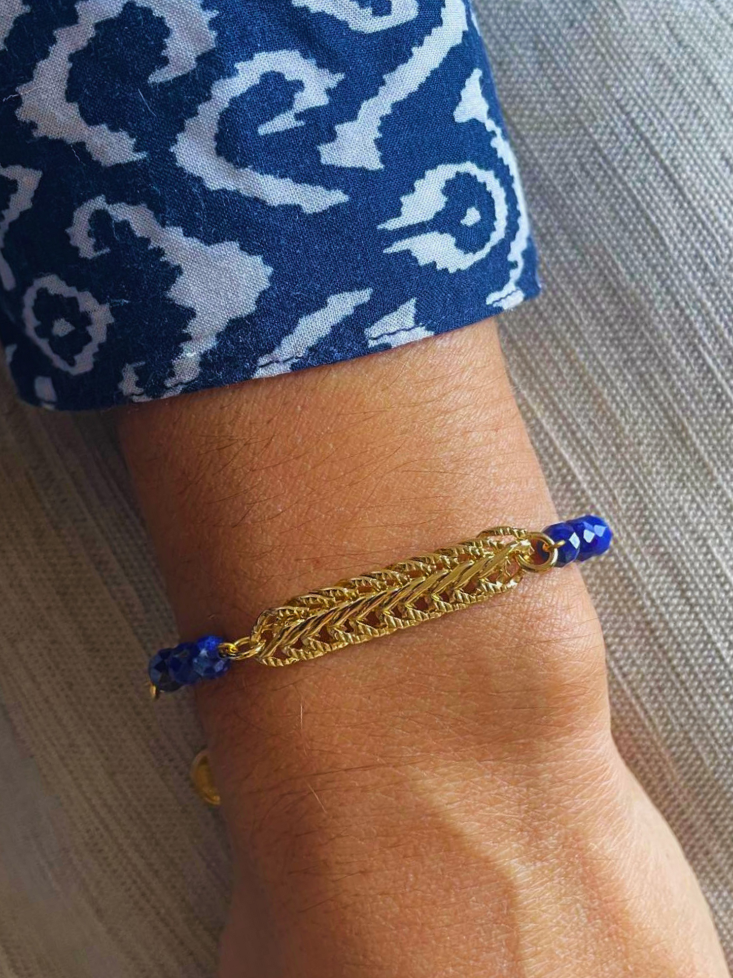 Braided Gold Lapis Lazuli Blue Bracelet
