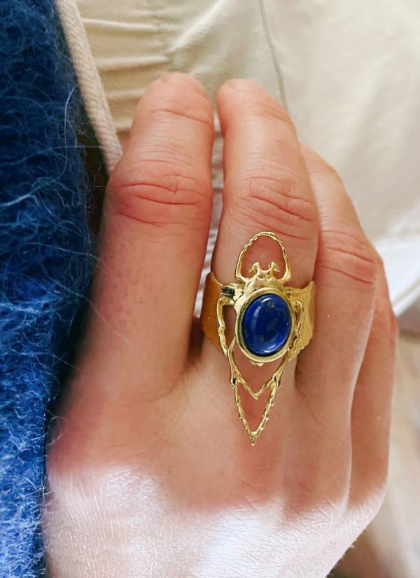 Lapis Lazuli Gold Beetle Ring