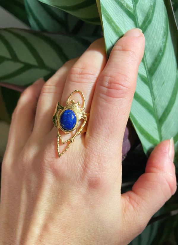 Lapis Lazuli Gold Beetle Ring