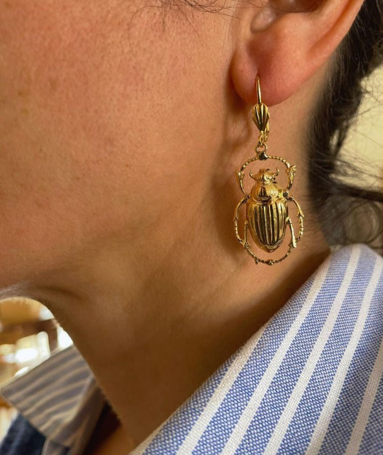 Boucles d'Oreilles Scarabée Cléo Dorées