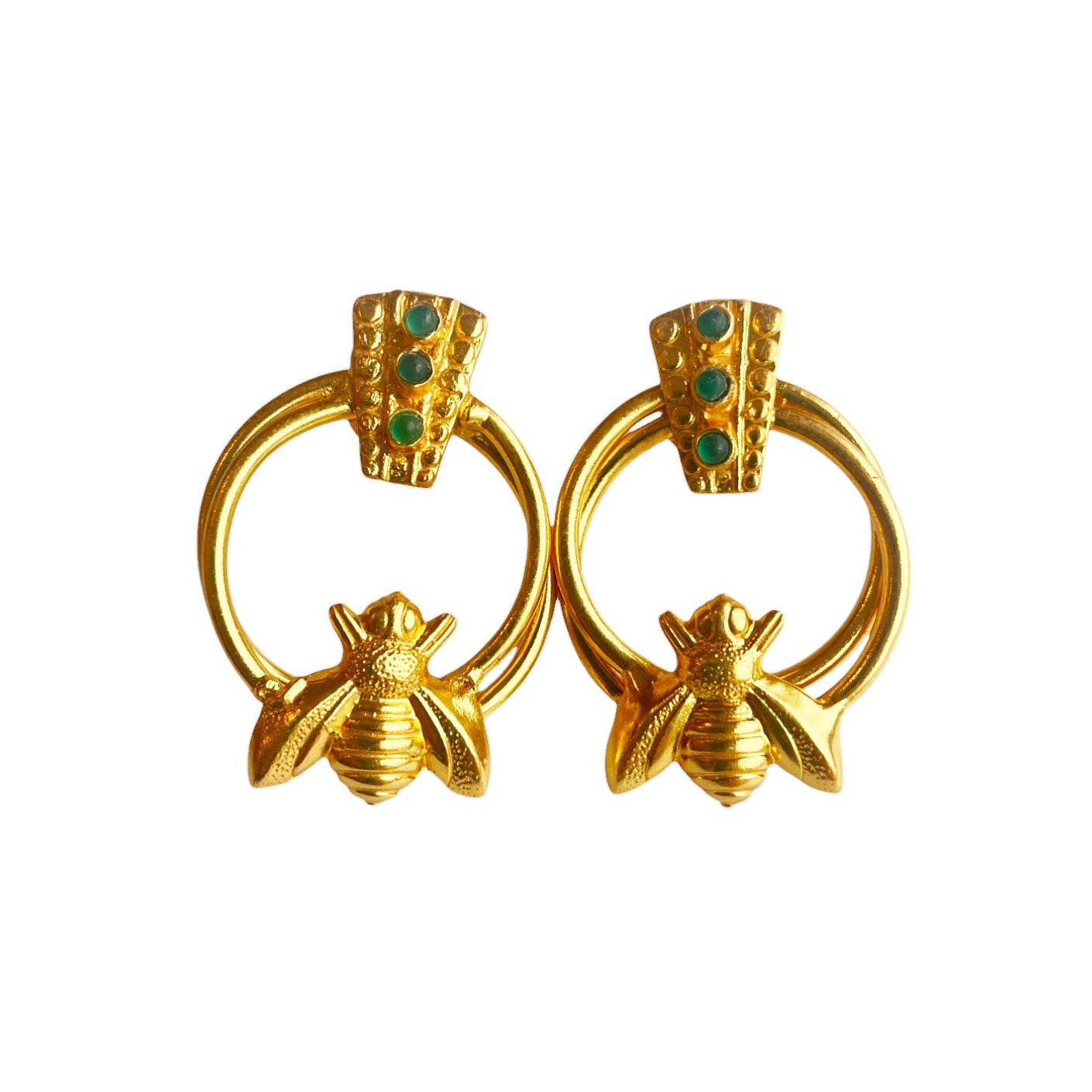 Boucles d'oreilles Dorées Inca Bee Jade Vert