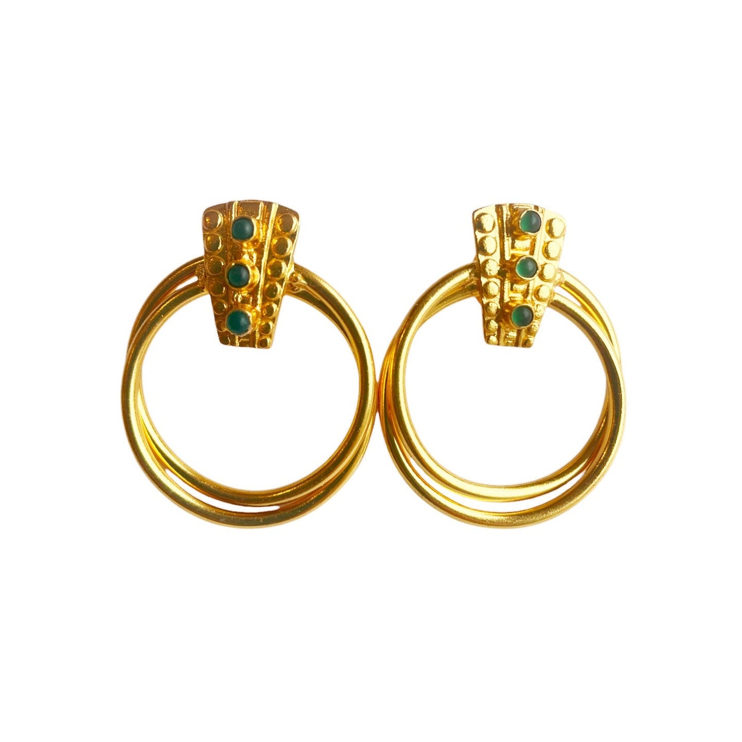 Boucles d'oreilles Dorées Inca Jade Vert