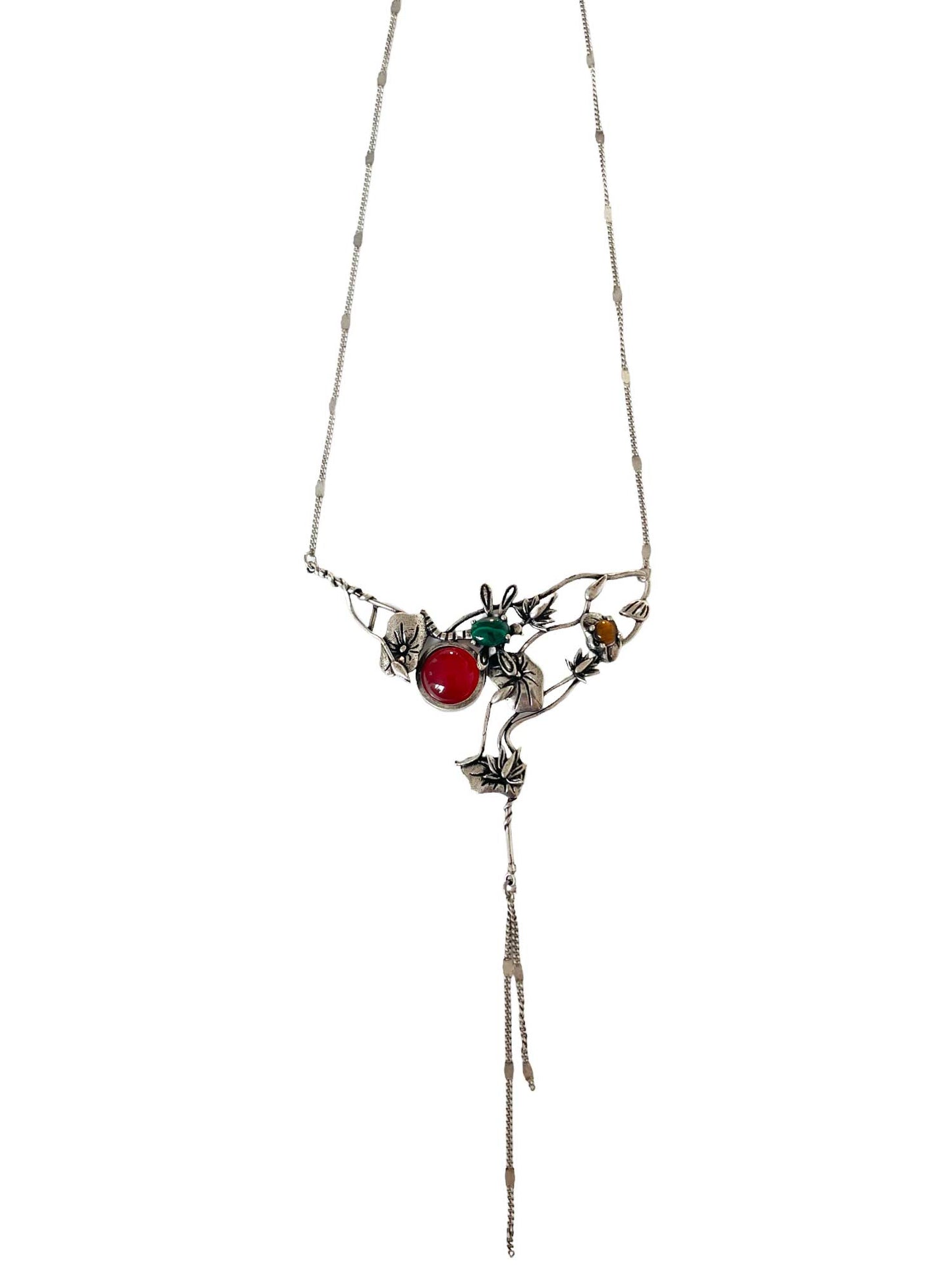 Collier Giverny argenté Cornaline rouge et pierres fines