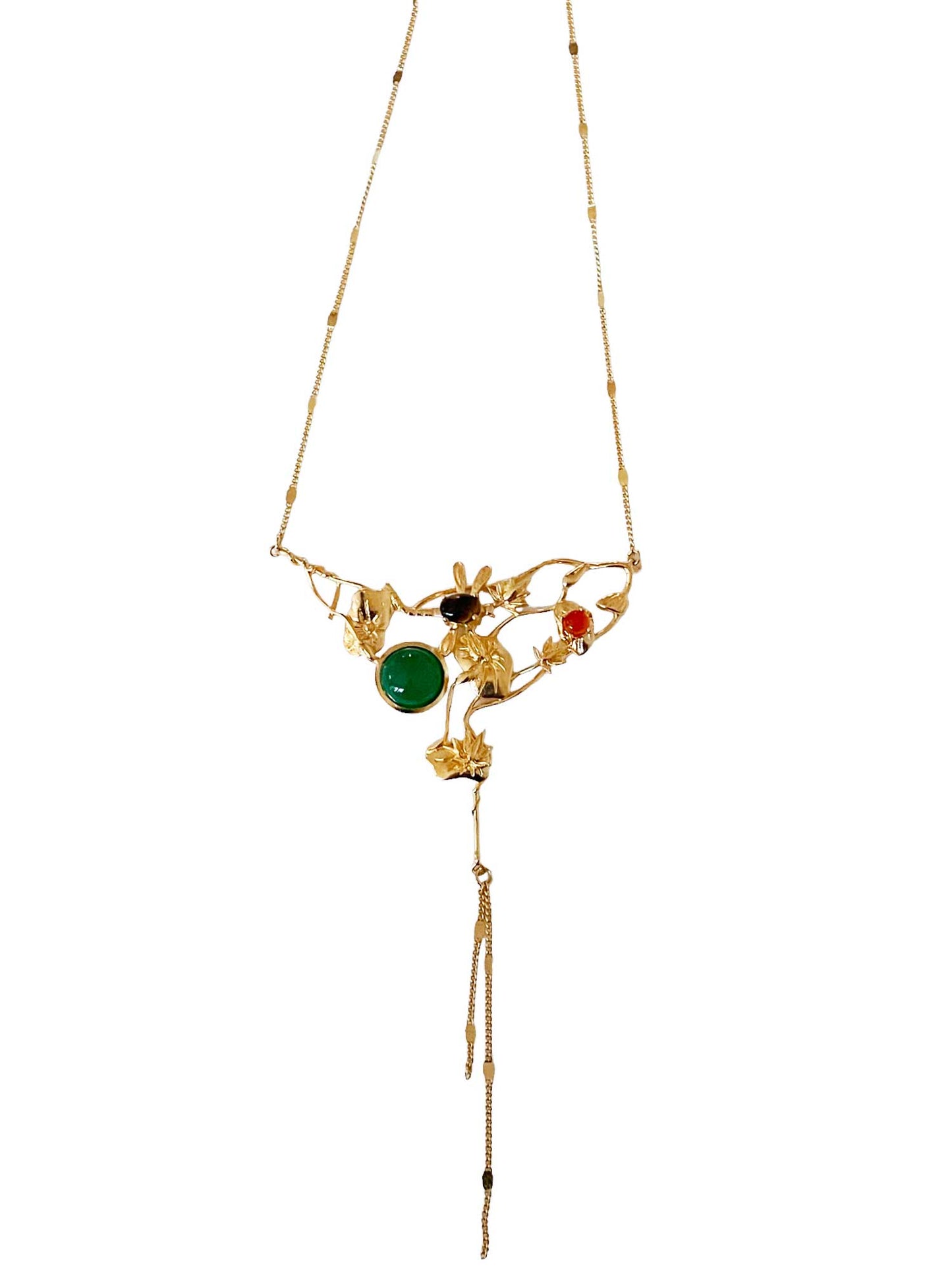 Collier Giverny doré Jade vert et pierres fines colorées