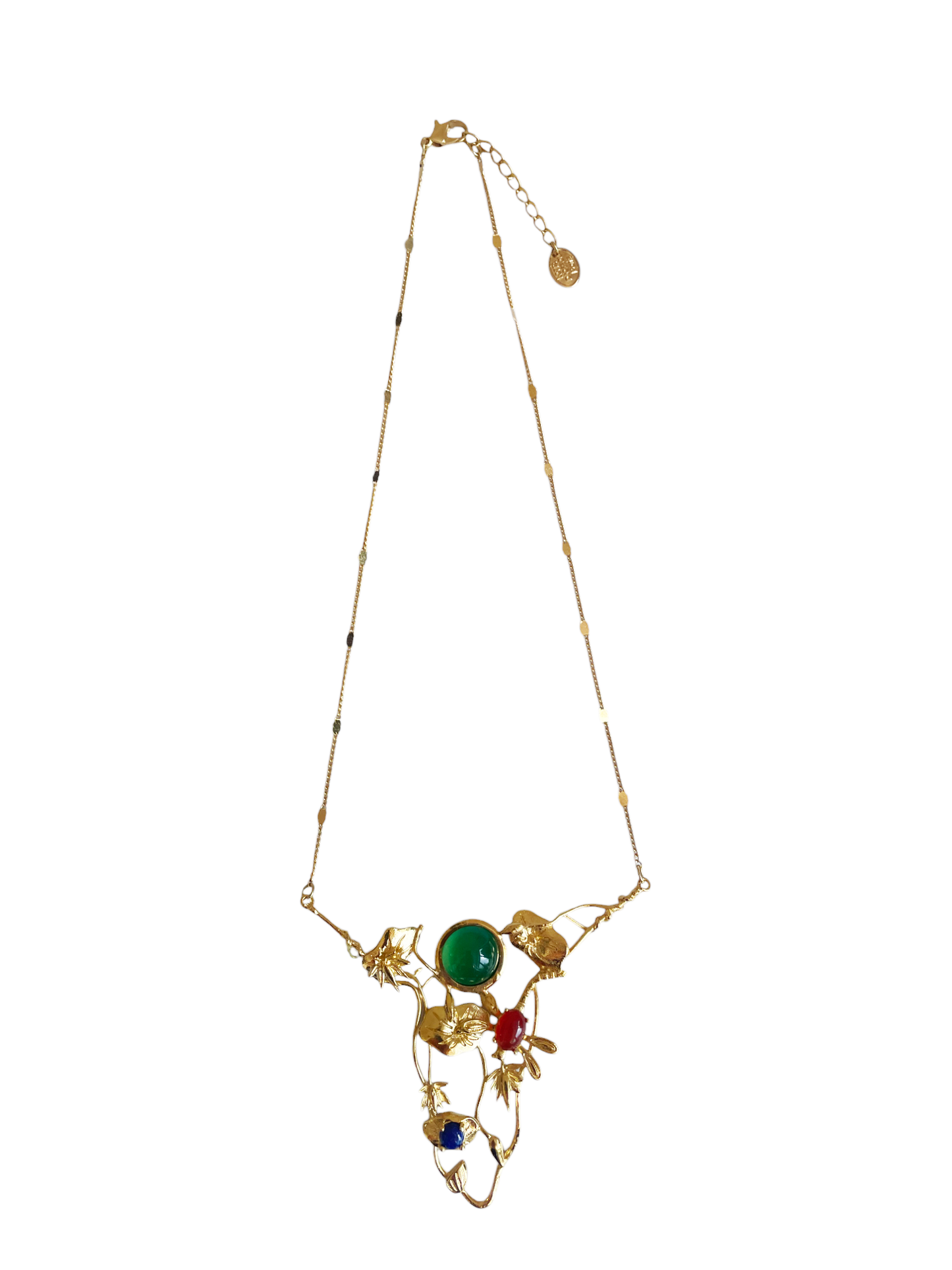 Collier Giverny Vega doré Jade vert et pierres fines
