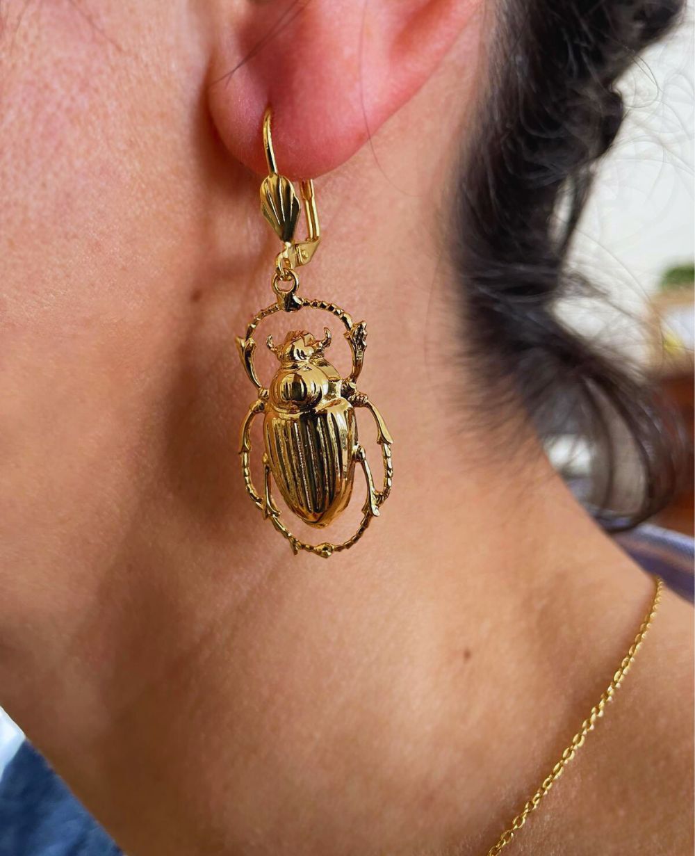 Boucles d'Oreilles Scarabée Cléo Dorées