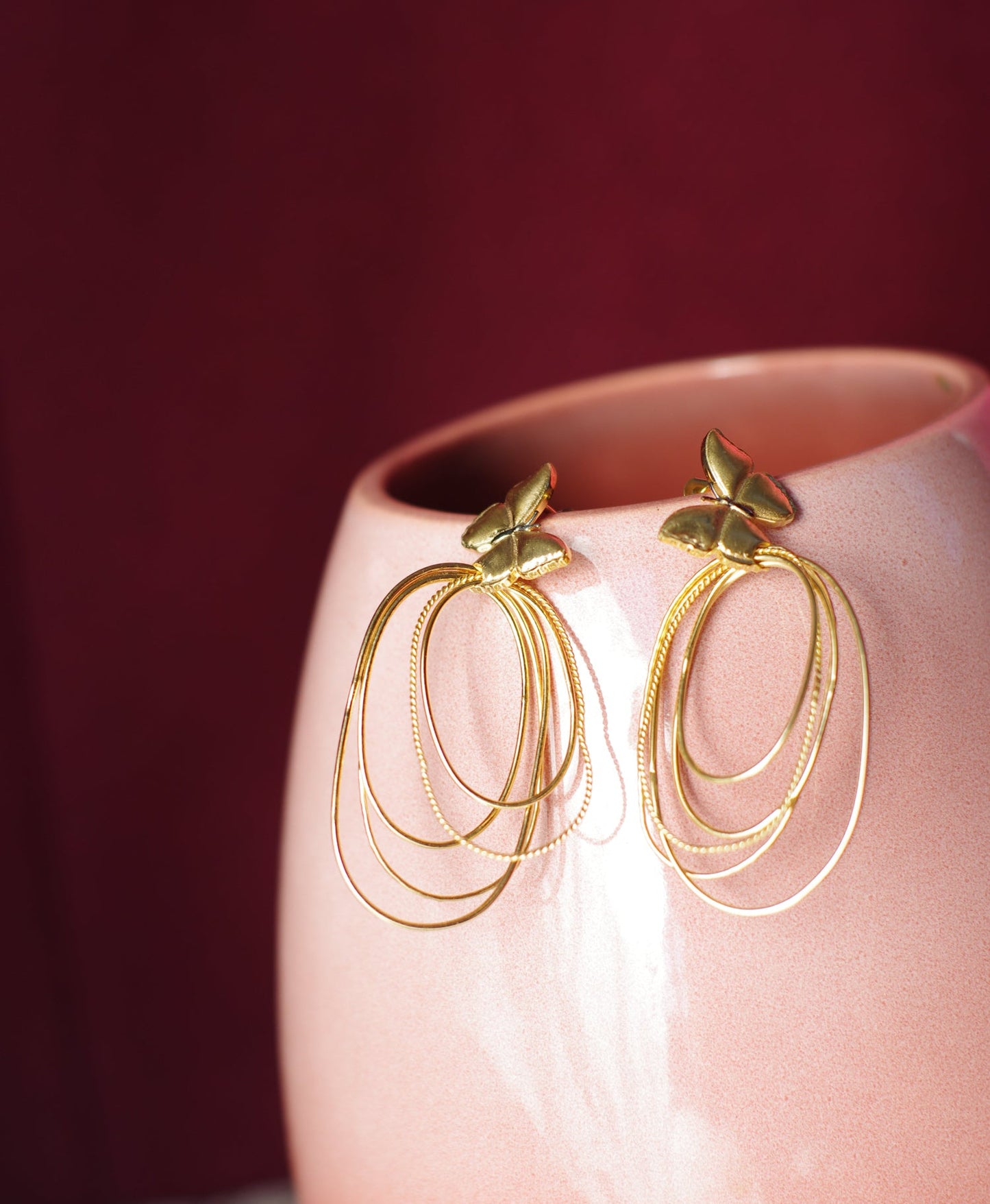 Fliy long gold butterfly earrings