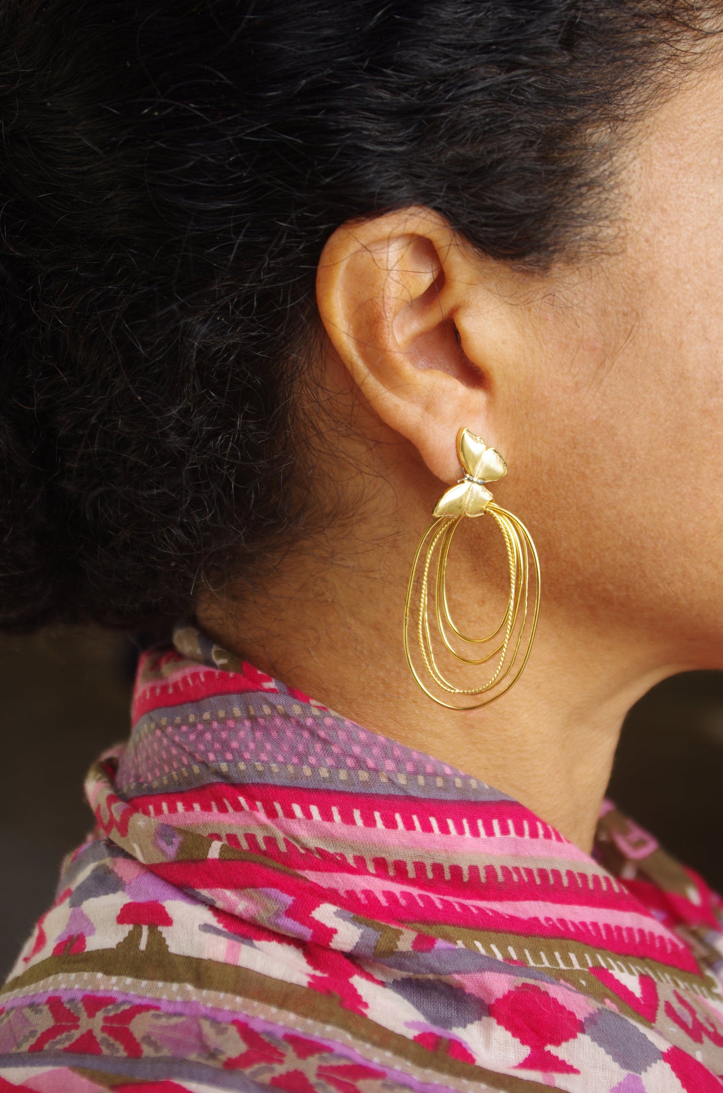 Fliy long gold butterfly earrings