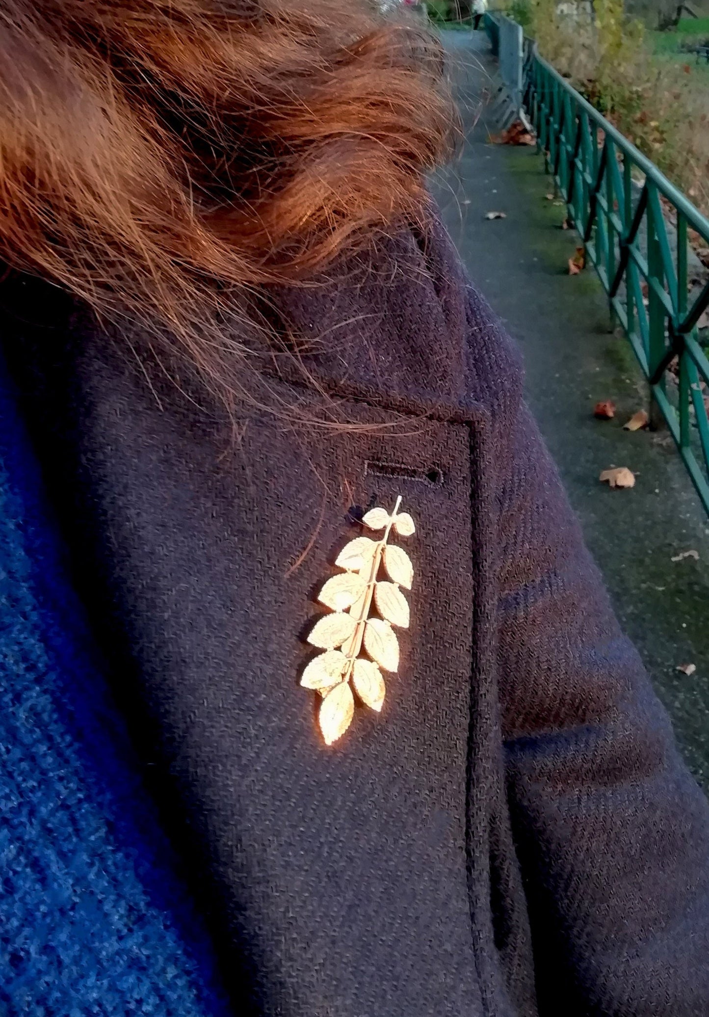 Gold Accacia Leaf Brooch