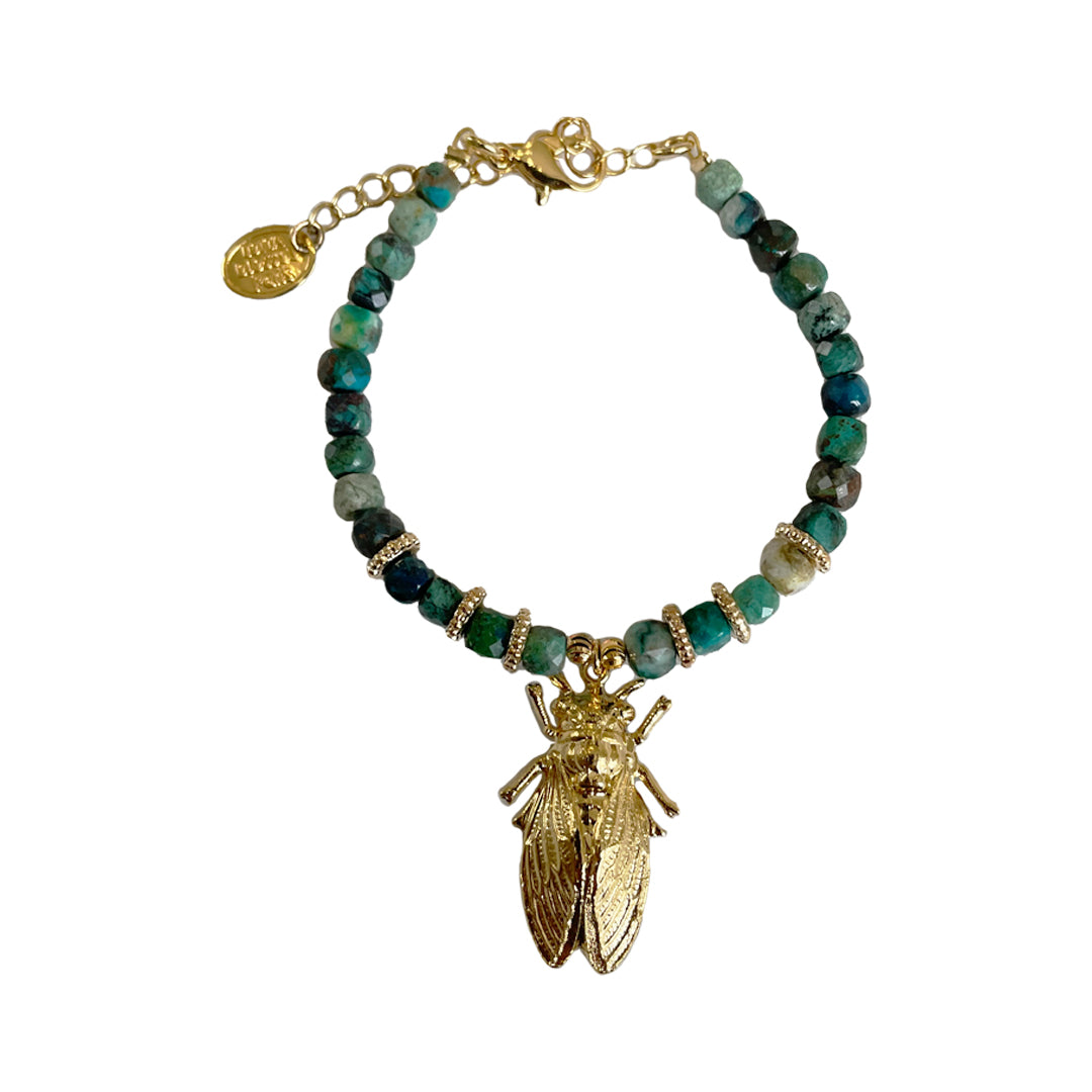 Bracelet Pierres fines et Cicada dorée