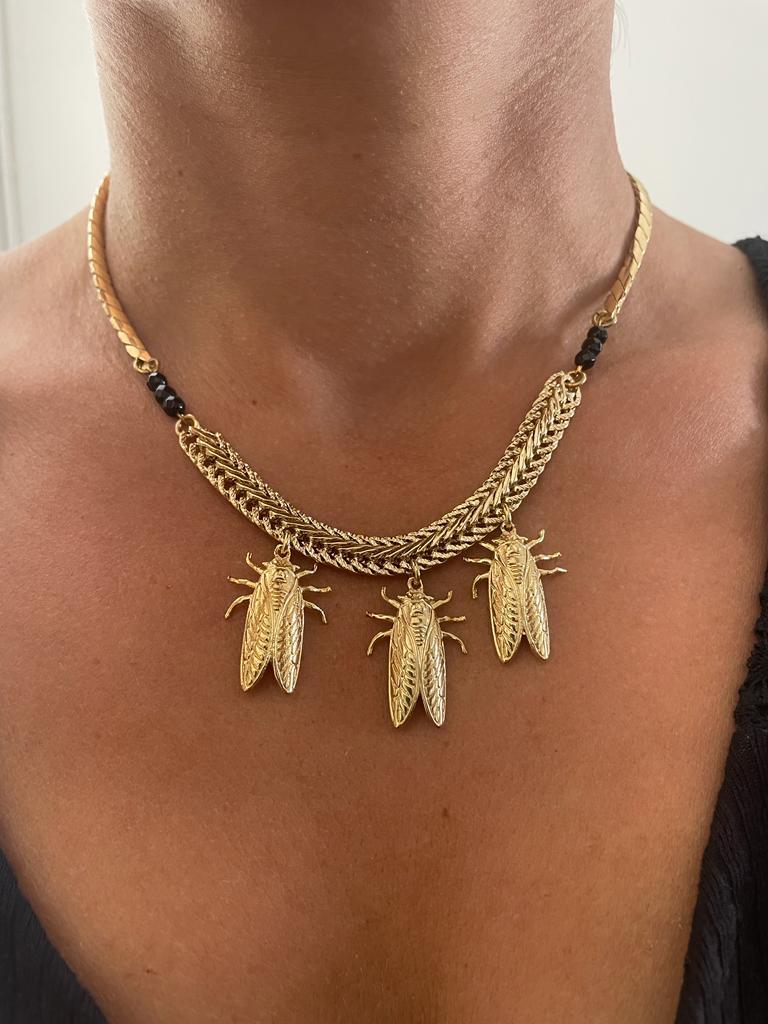 Petite Cigale Cica gold and Onyx necklace