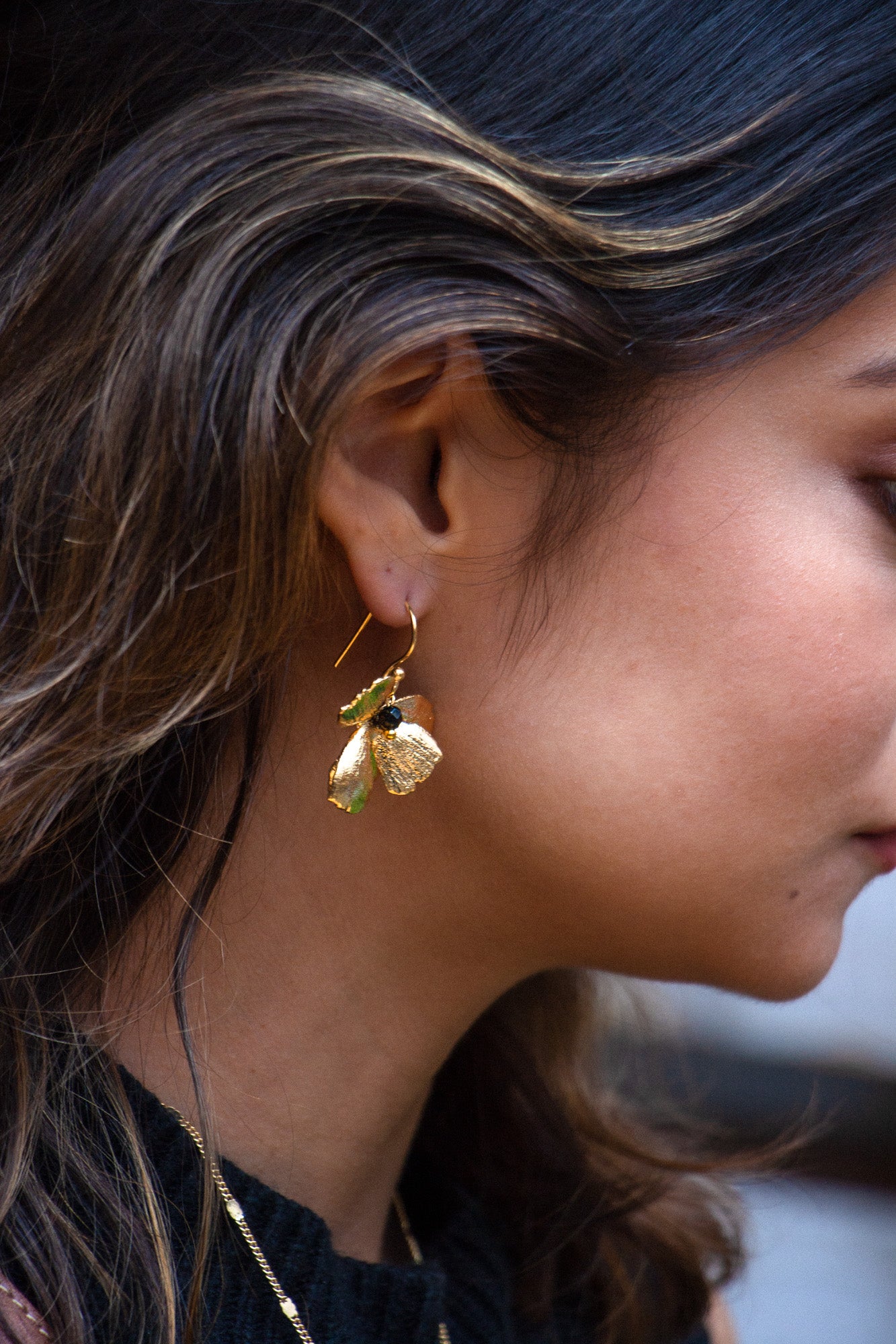 Golden Pansy Earrings
