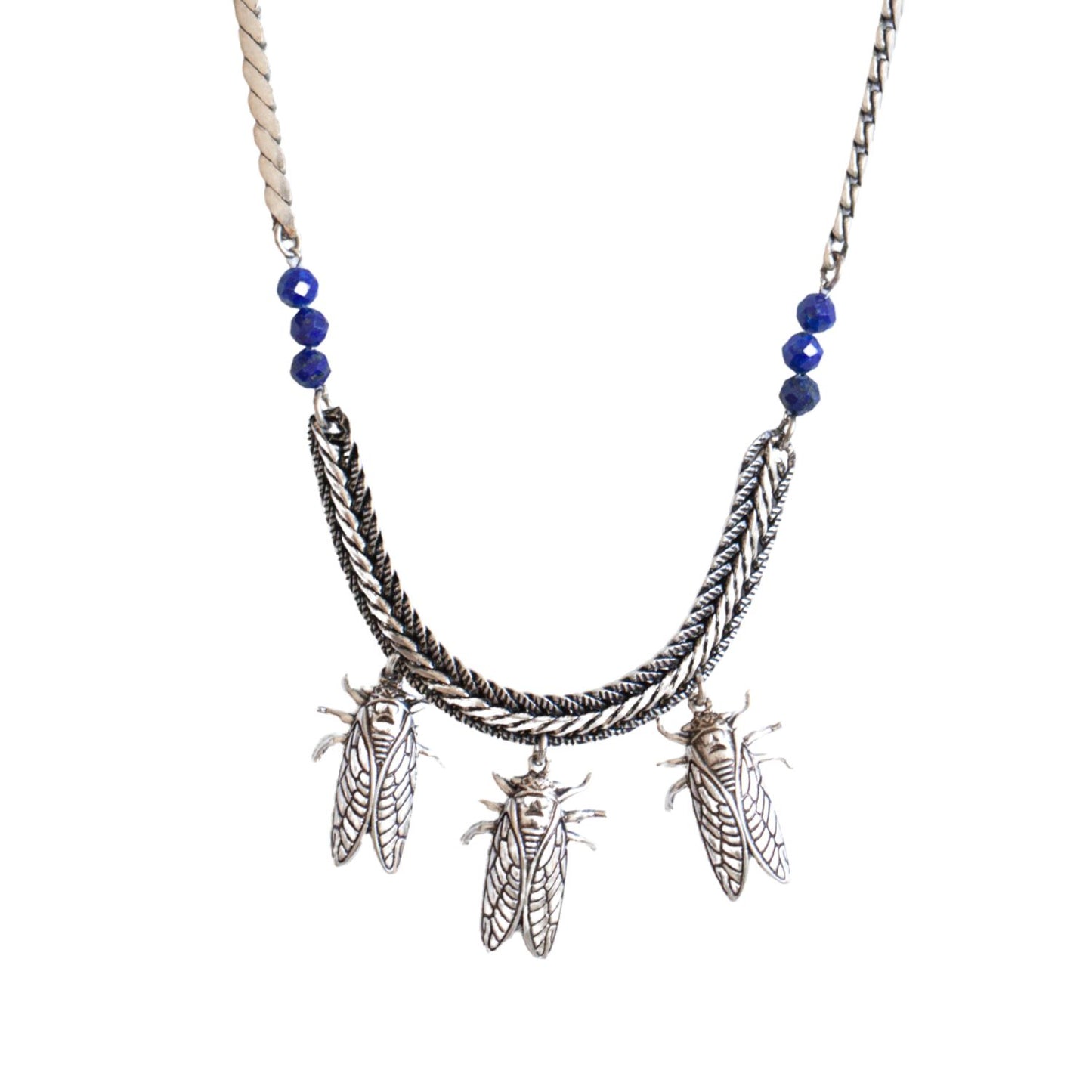 Petite Cigale Cica silver and Lapis necklace