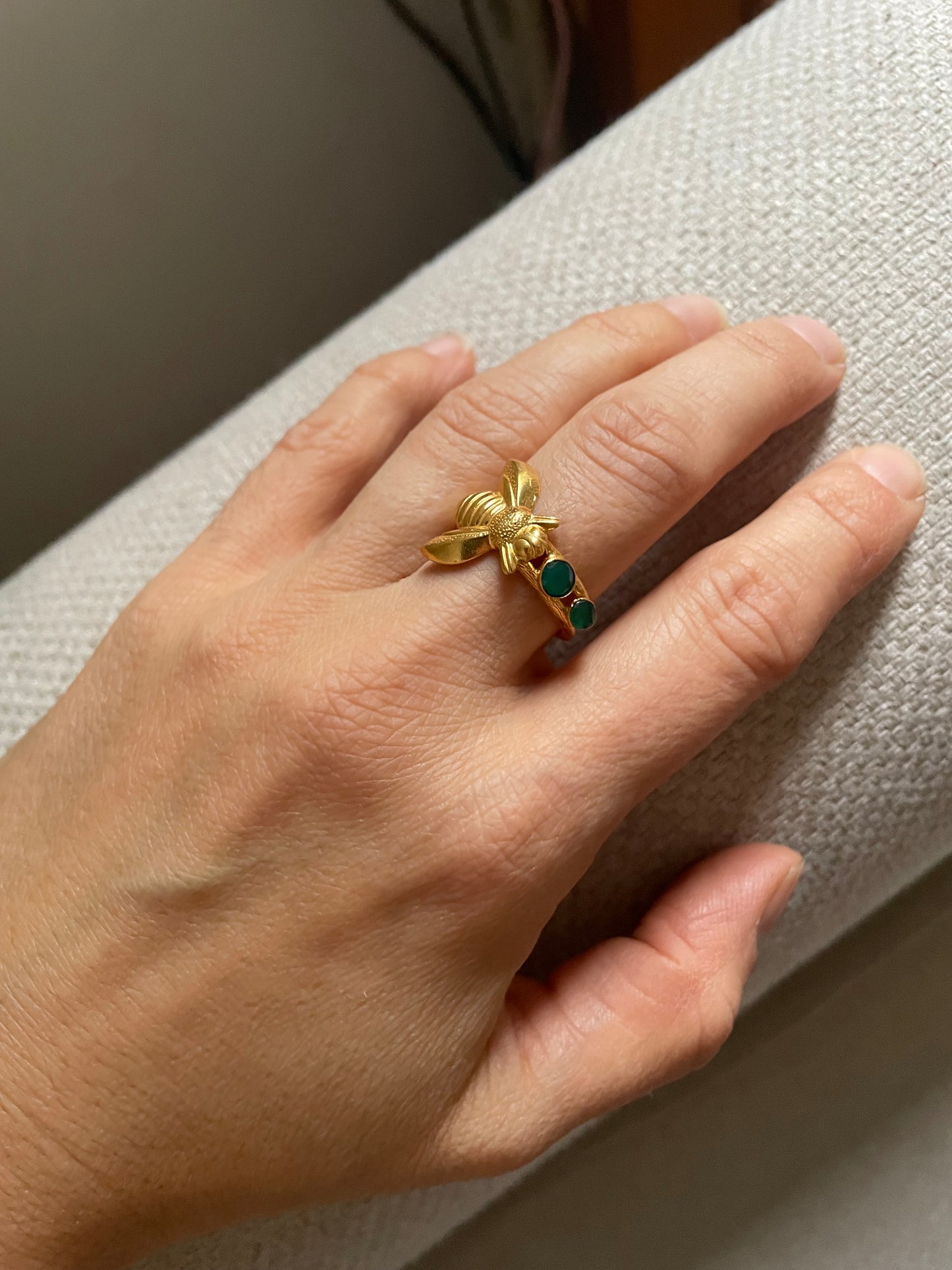 Bague Dorée Isana Abeille Jade Vert