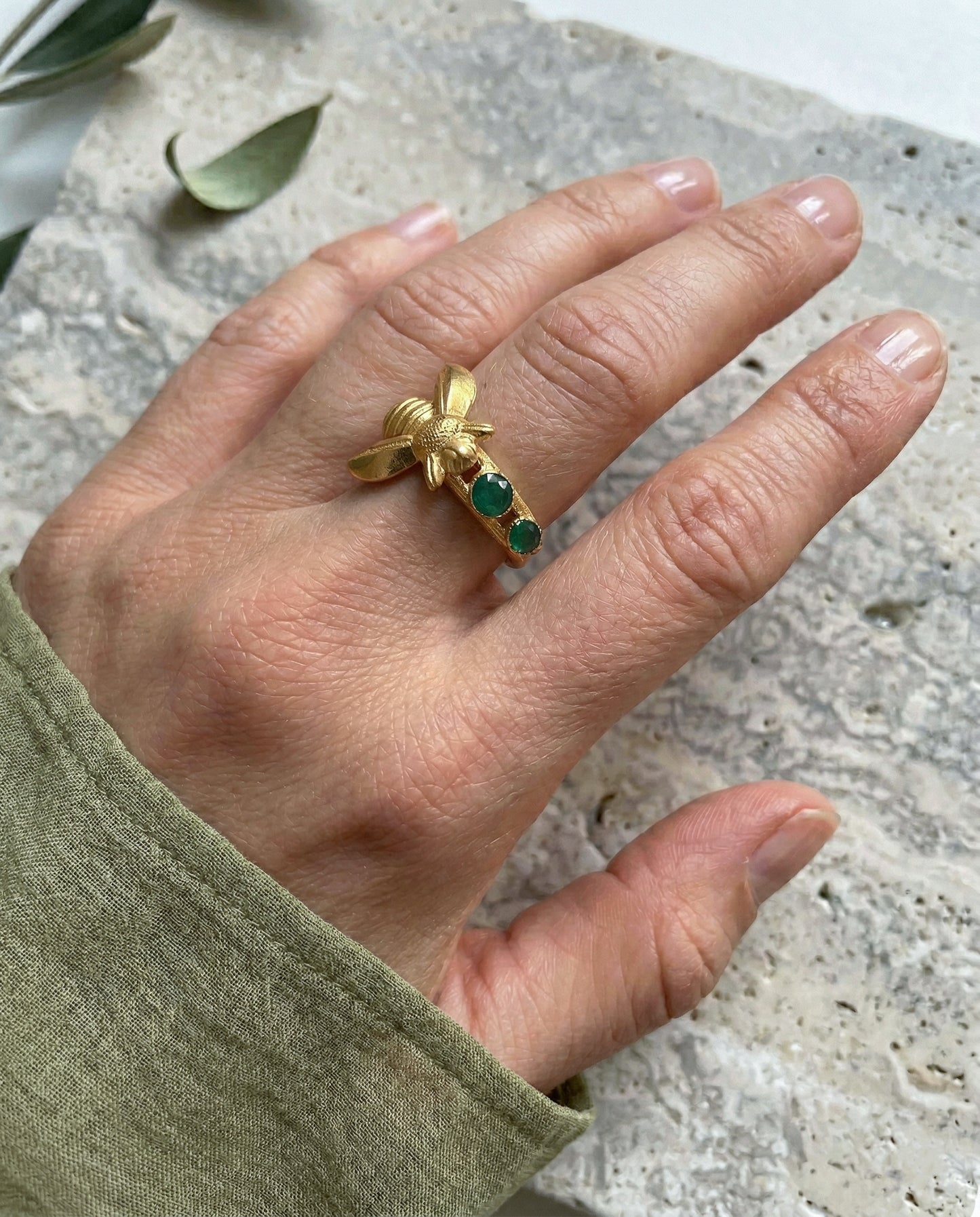 Bague Dorée Isana Abeille Jade Vert