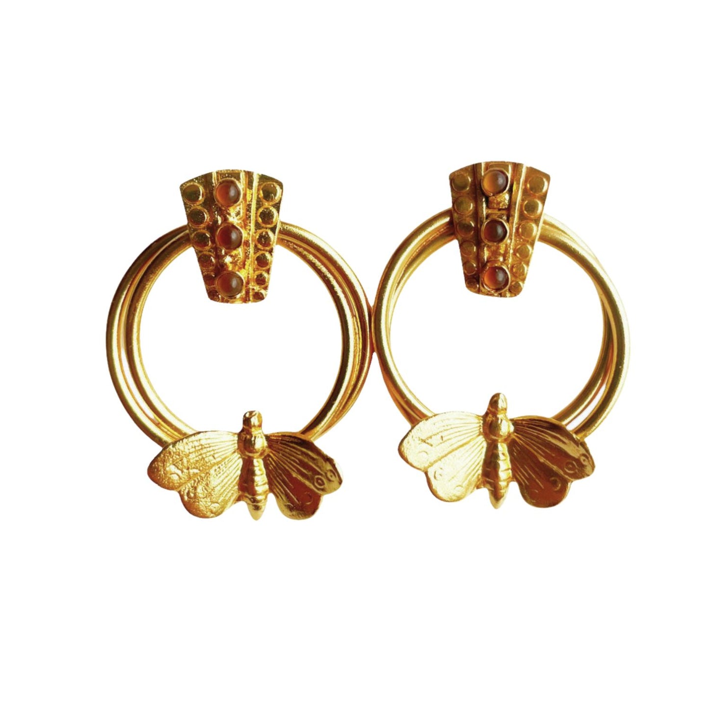 Boucles d'oreilles Dorées Inca Papillon Cornaline