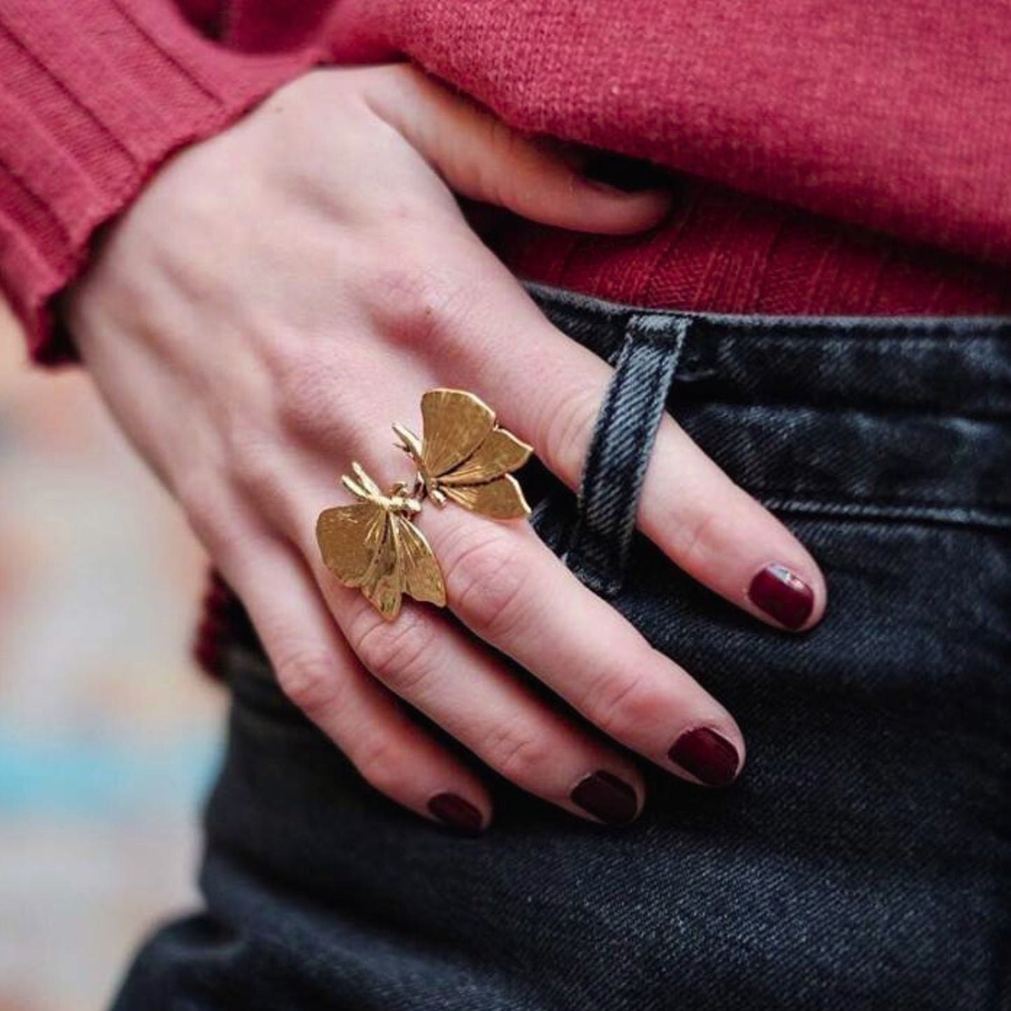 Double Small Butterfly Gold Ring