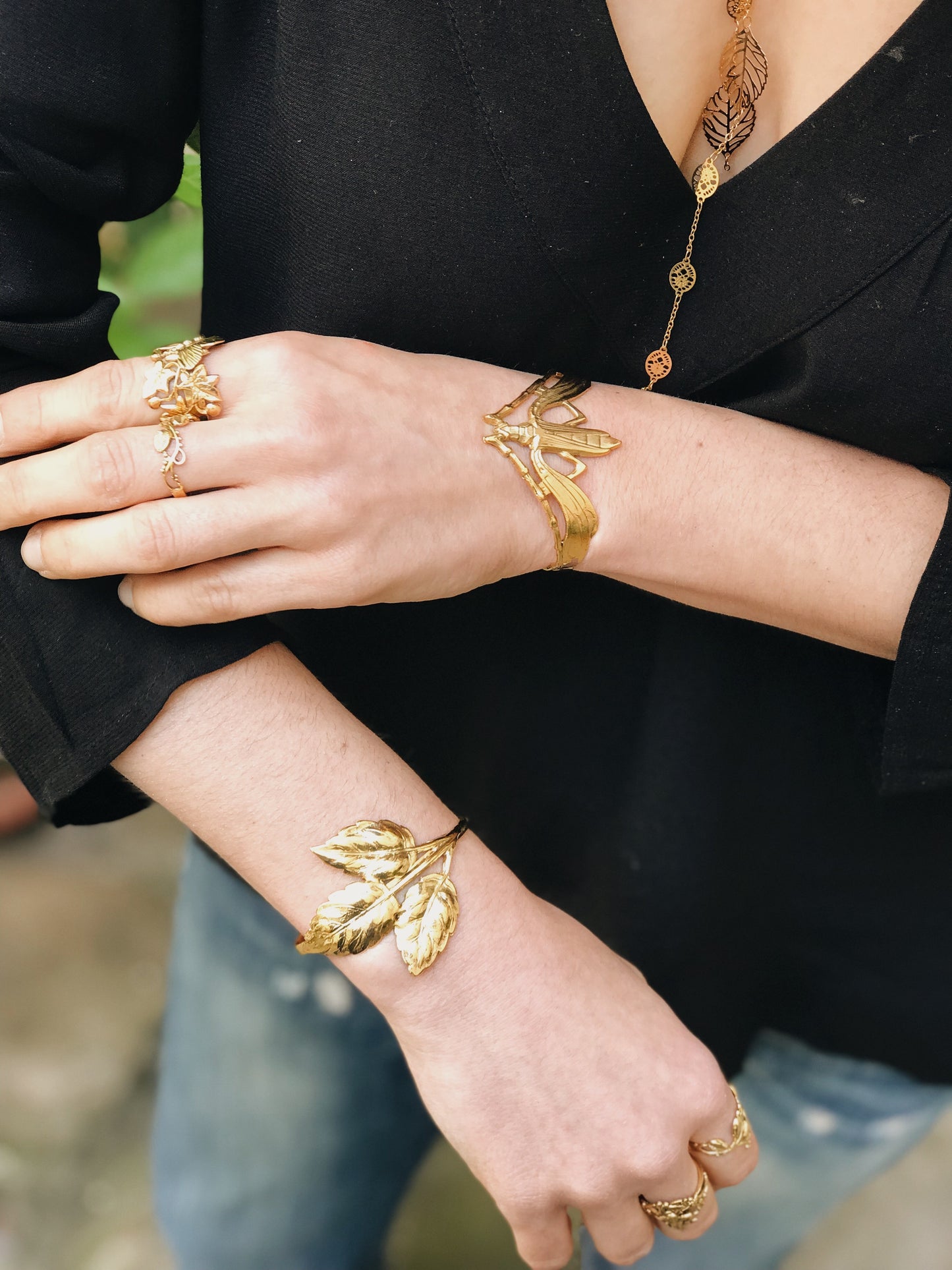 Golden winged beetle bracelet