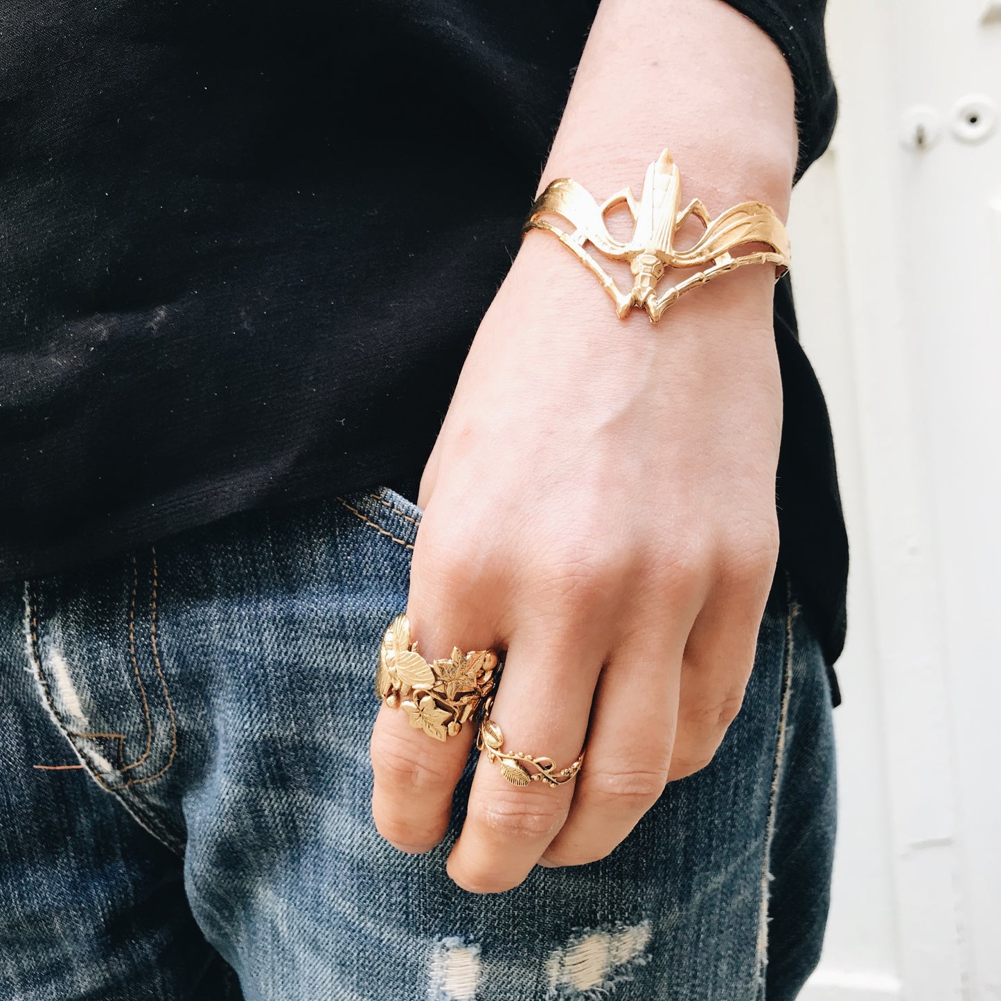 Golden winged beetle bracelet