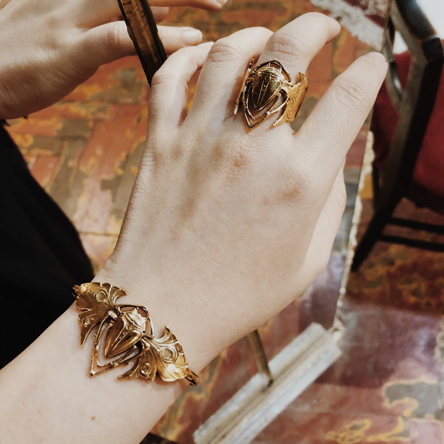 Gold beetle bracelet