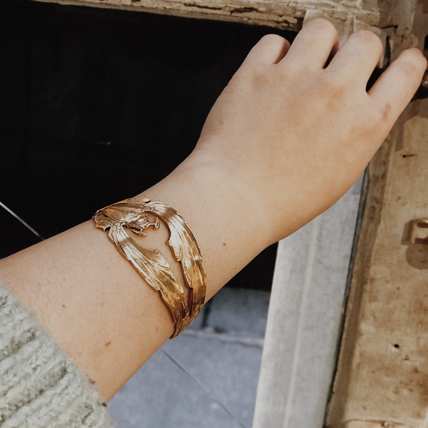 Long golden beetle bracelet