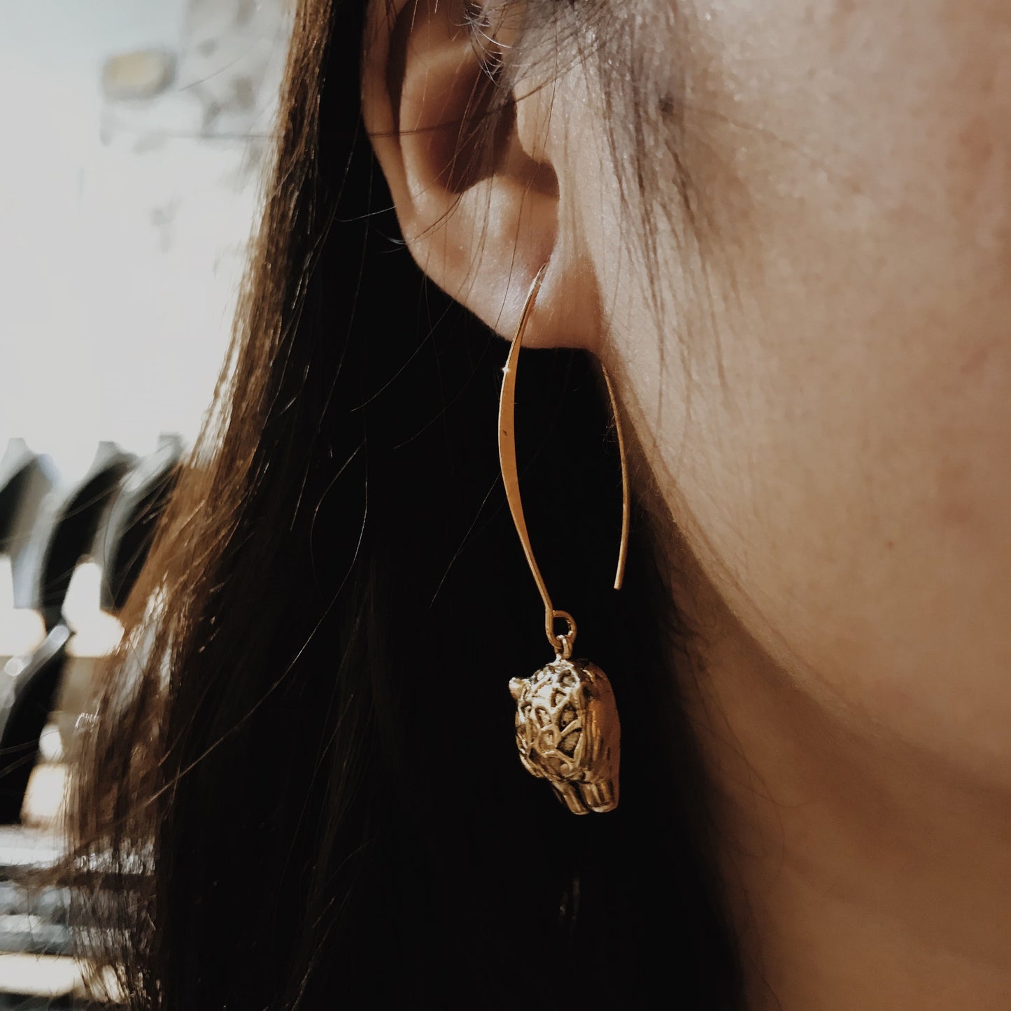 Golden Panther Stem Earrings