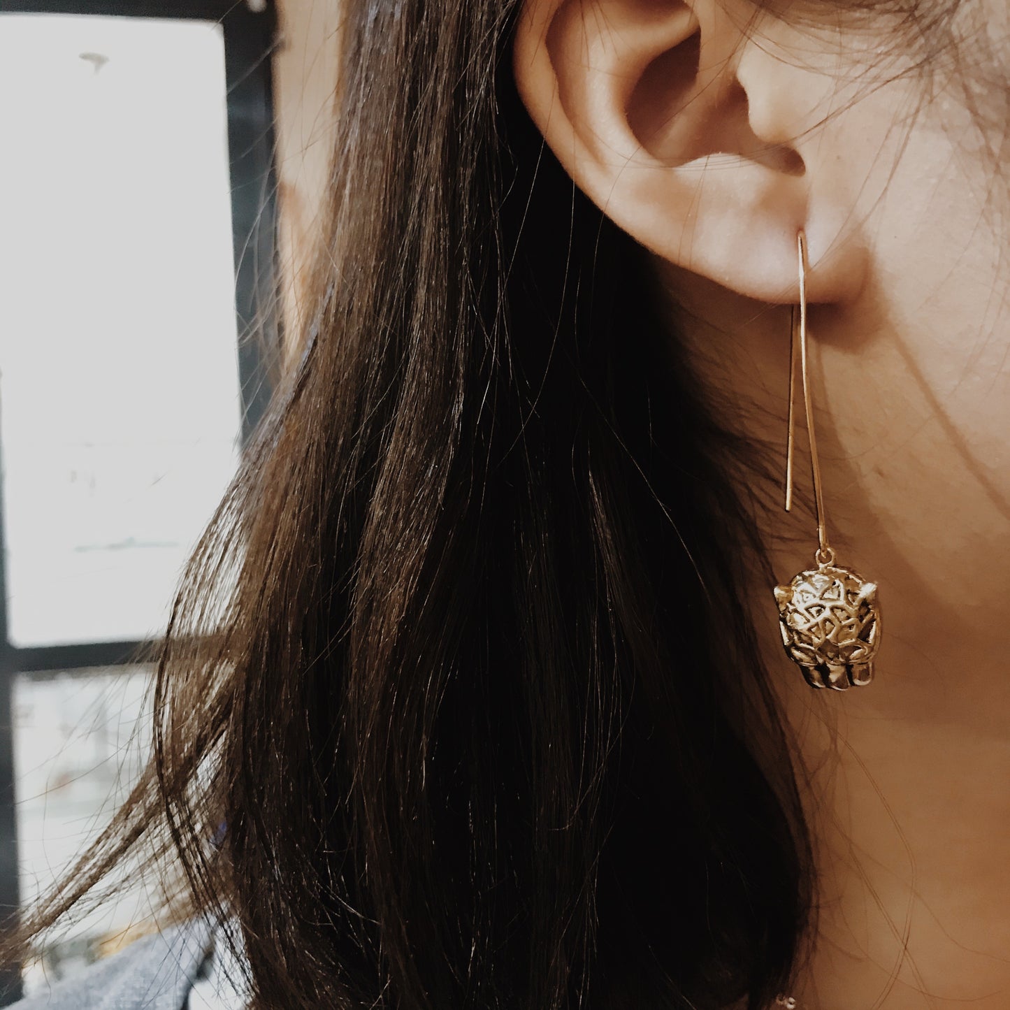 Golden Panther Stem Earrings