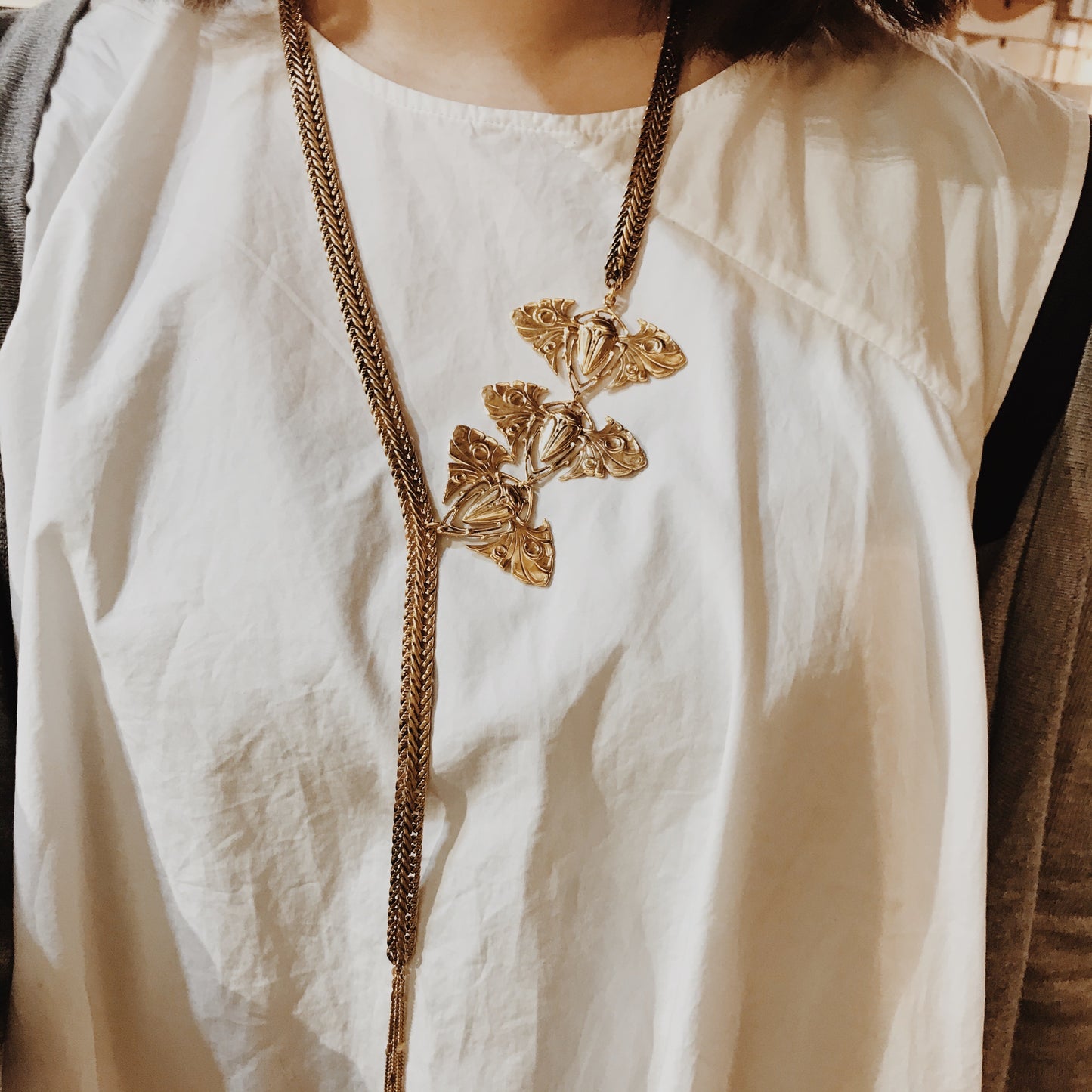 Three Scarabs Gold Plastron Necklace