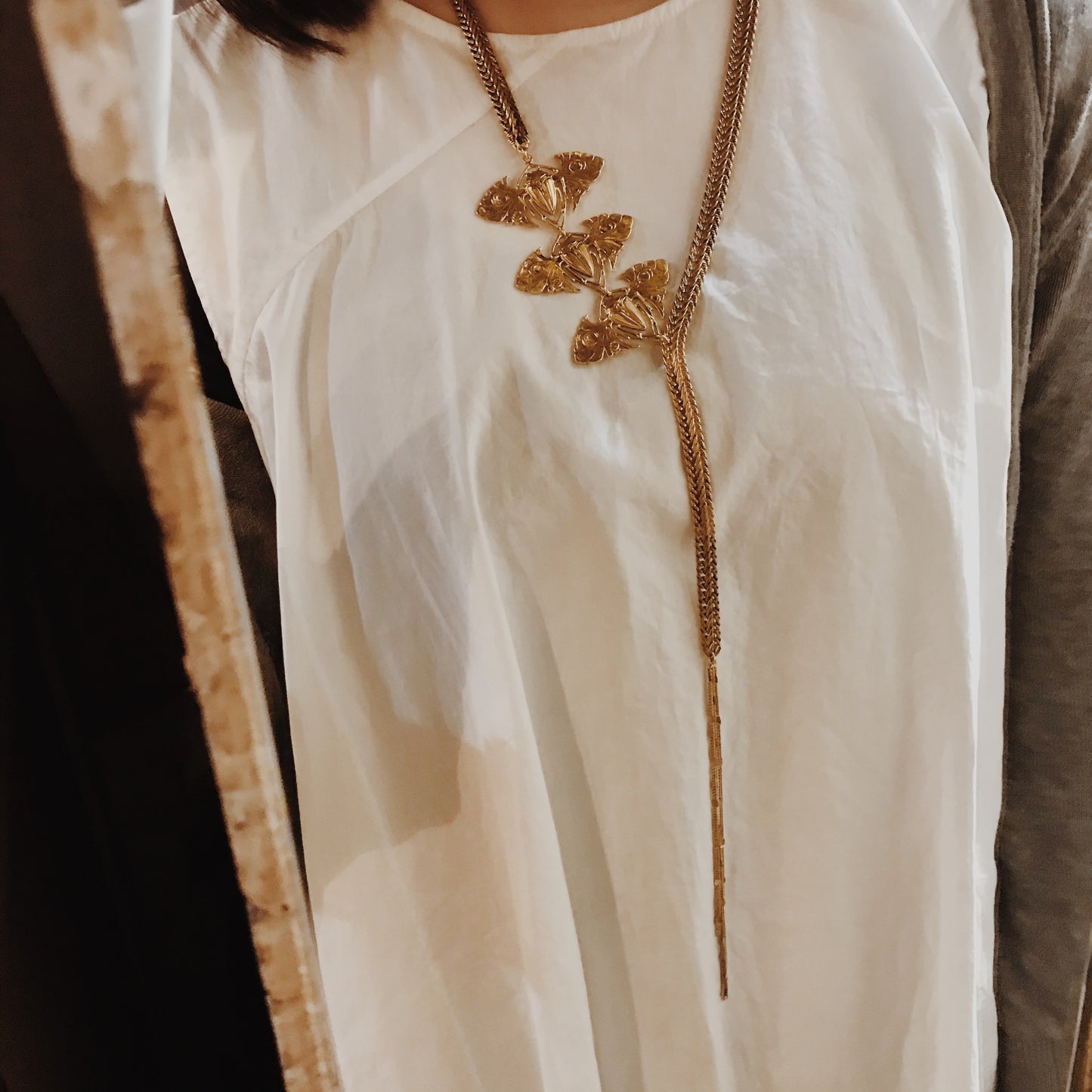 Three Scarabs Gold Plastron Necklace