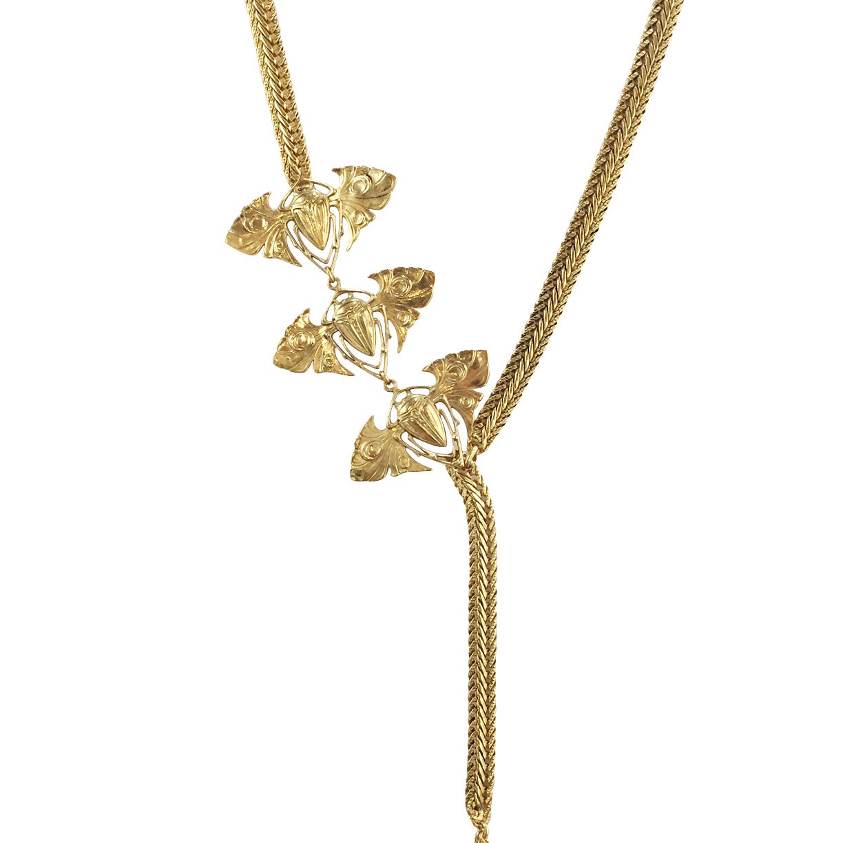 Three Scarabs Gold Plastron Necklace