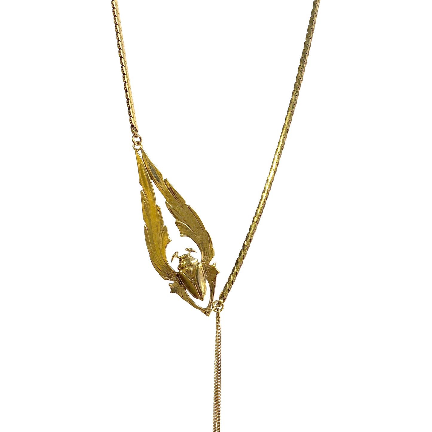 Long golden beetle necklace