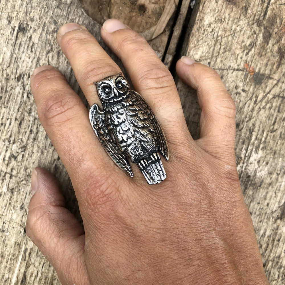 Sterling Silver Owl on Branch Ring Highly Detailed Symbolizing Magic,  Mystery and Fertility - Fringe, Flowers and Frills