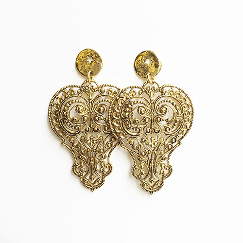 Filigree heart earrings, gold-plated
