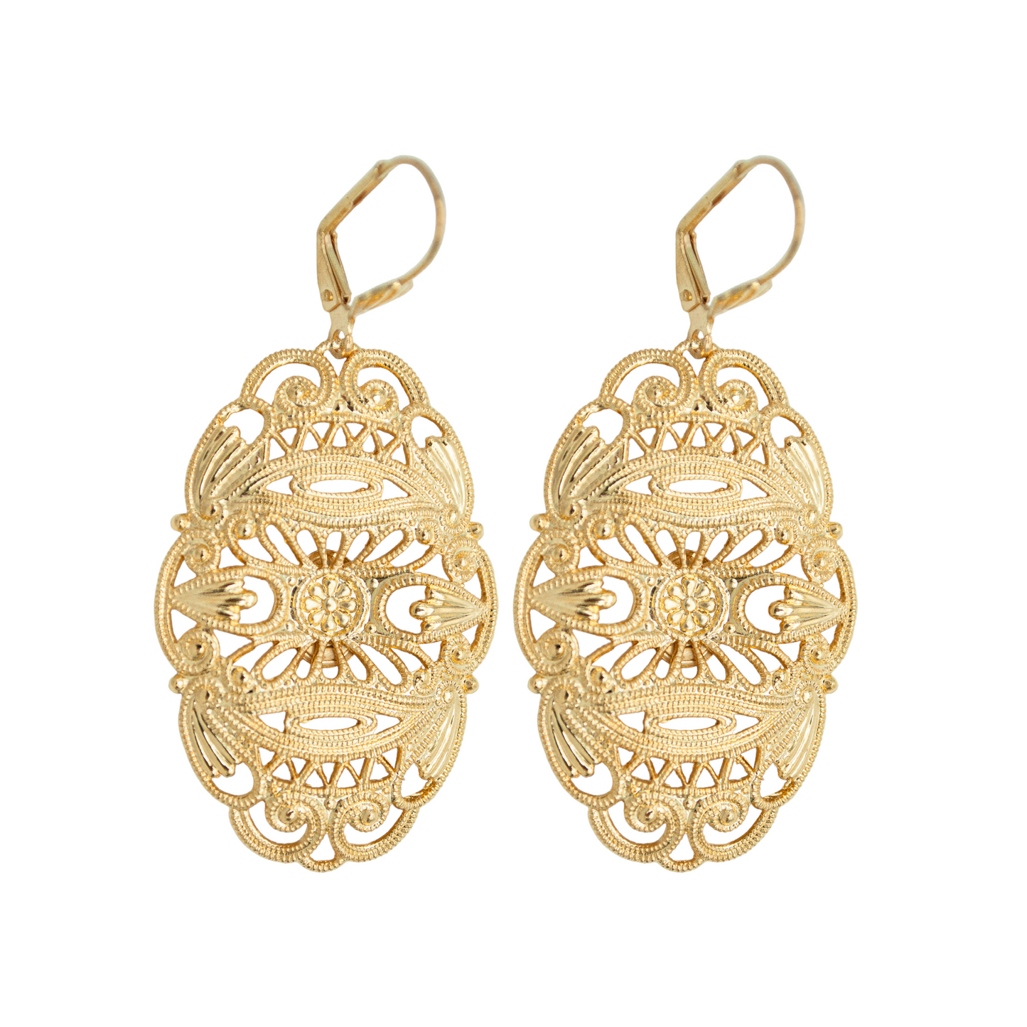 Filigree Gatsby earrings, gold-plated