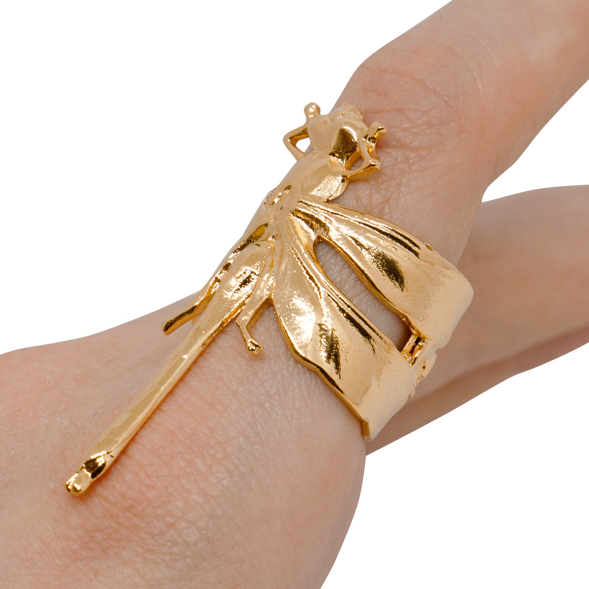 Gold Dragonfly ring worn